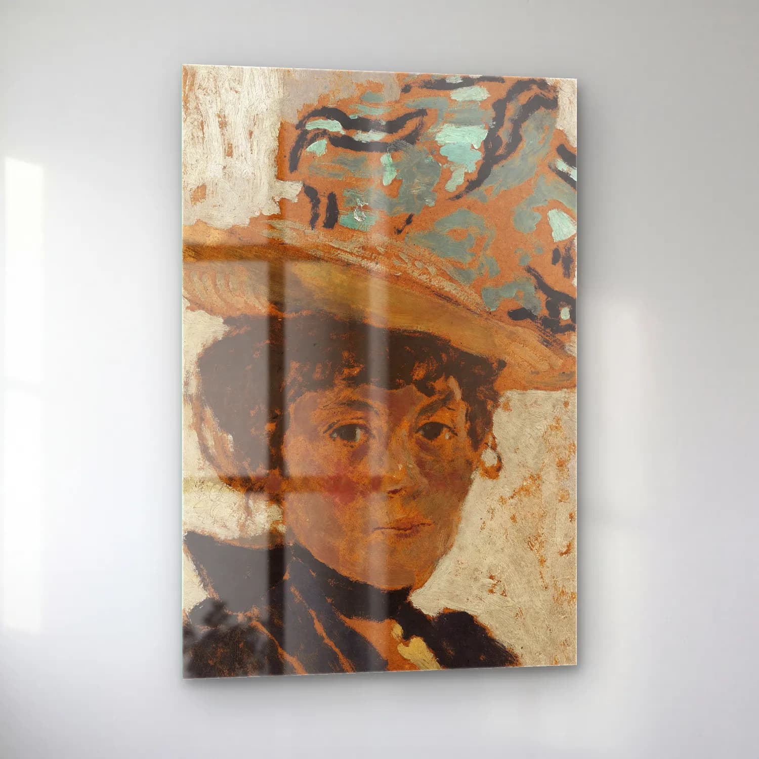Édouard Vuillard – Şapkalı Kadın – Bej Tonlar cam tablo — sol açıdan görünüm