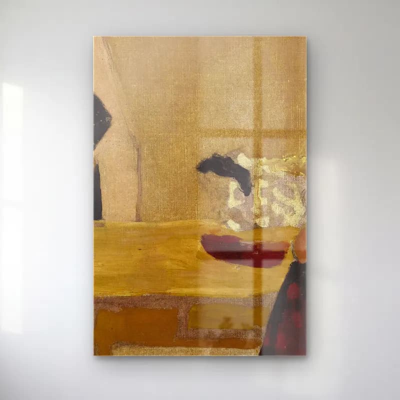 Édouard Vuillard – Elbiseli Kadın – Bej Tonlar cam tablo — Édouard Vuillard – Elbiseli Kadın – Bej Tonlar — empresyonist elbiseli kadın