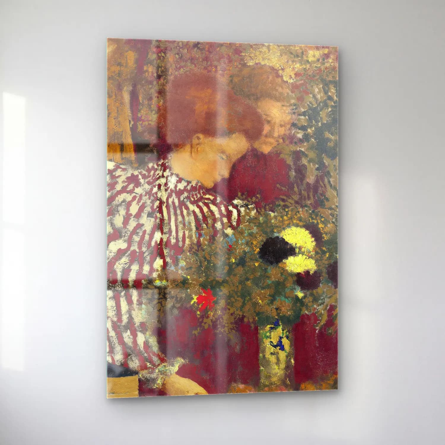 Édouard Vuillard – Elbiseli Kadın – Kırmızı Tonlar cam tablo — sol açıdan görünüm