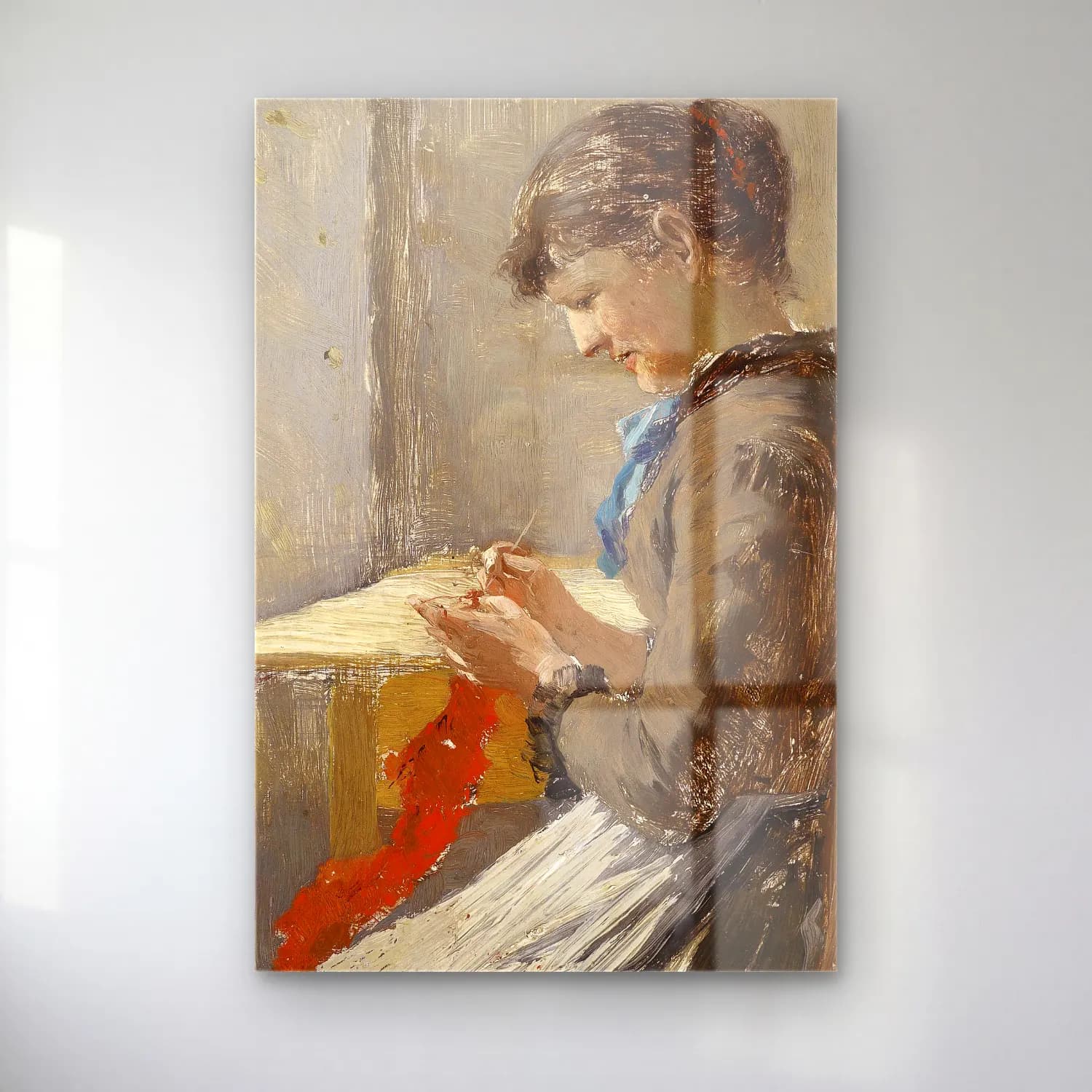 Olga Wisinger-Florian – Strickende Frau am Fenster cam tablo — Olga Wisinger-Florian – Strickende Frau am Fenster — empresyonist kitap okuyan kadın