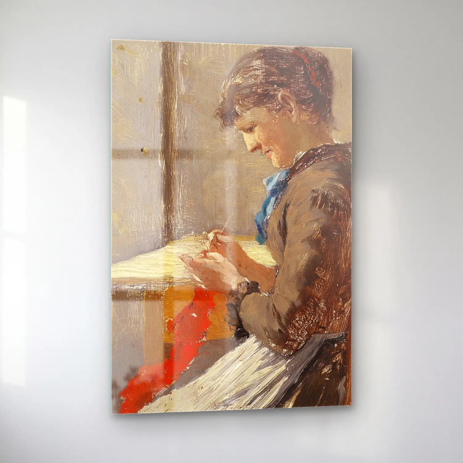 Olga Wisinger-Florian – Strickende Frau am Fenster cam tablo — sol açıdan görünüm