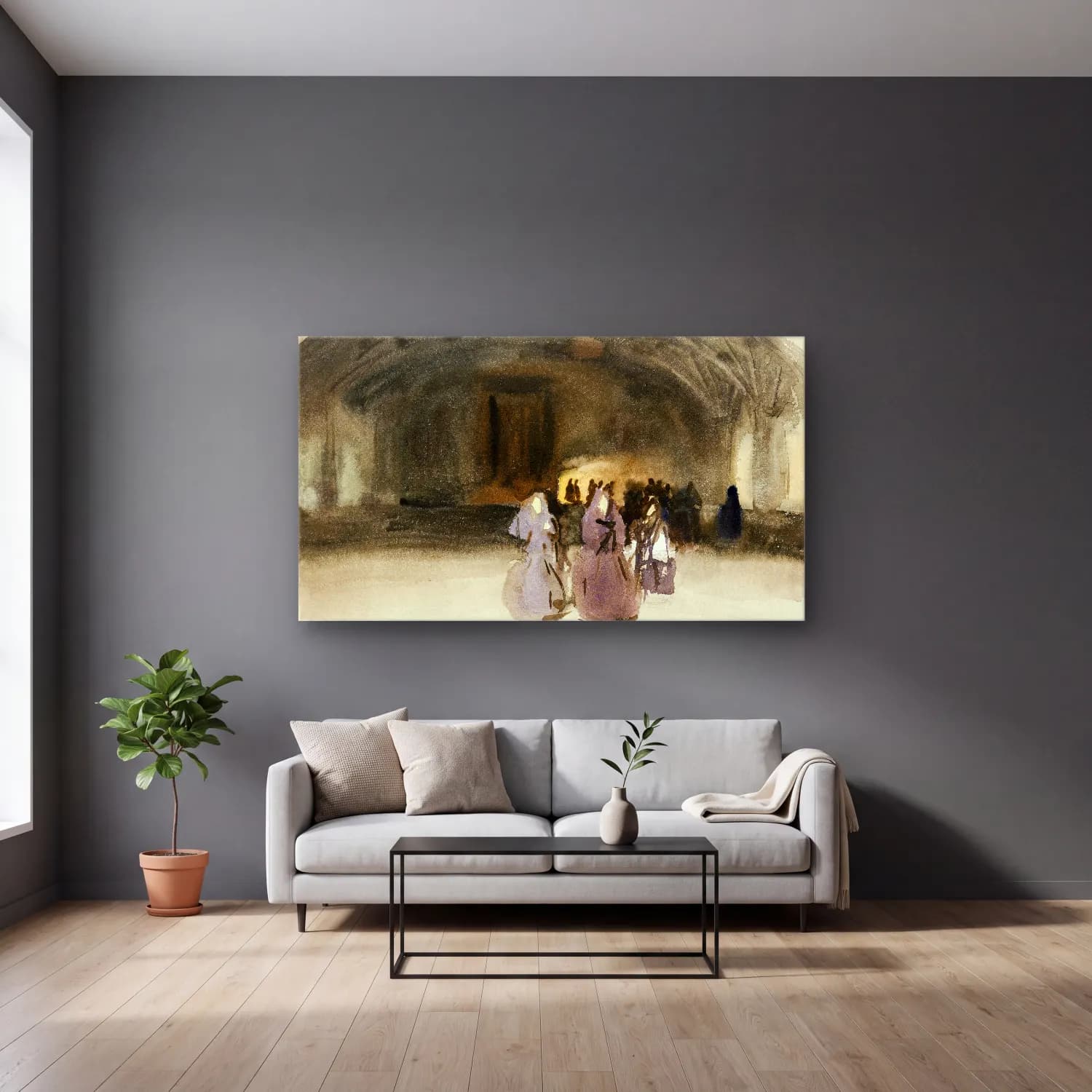John Singer Sargent – Women Approaching cam tablo — gri duvarlı salonda