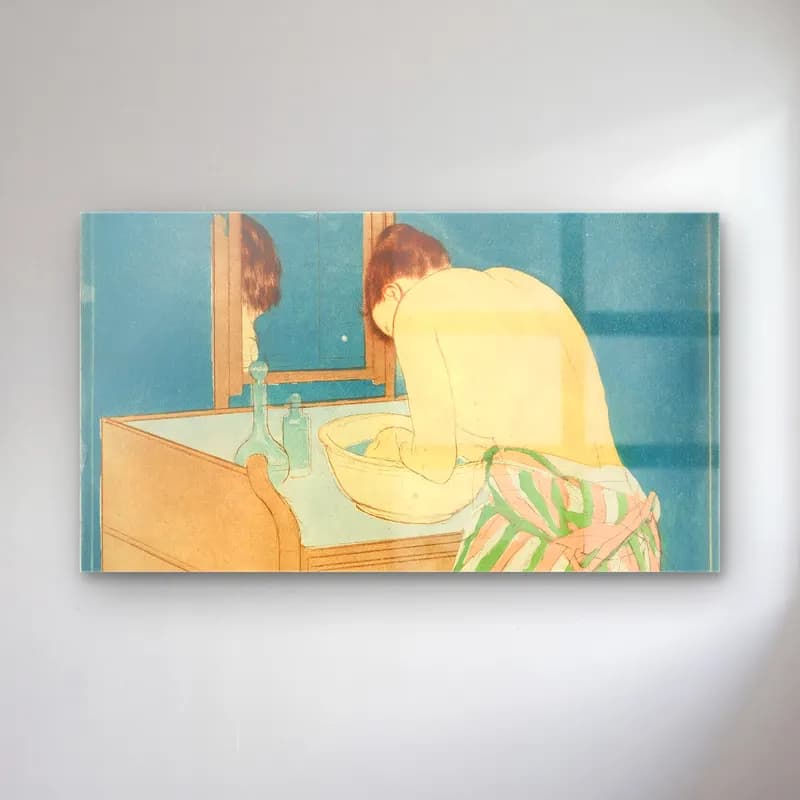 Mary Cassatt – Woman Bathing cam tablo — Mary Cassatt – Woman Bathing — vintage figür çalışması