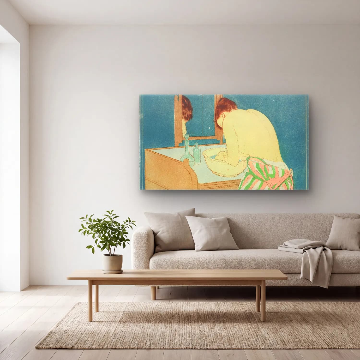 Mary Cassatt – Woman Bathing cam tablo — açık renk salonda