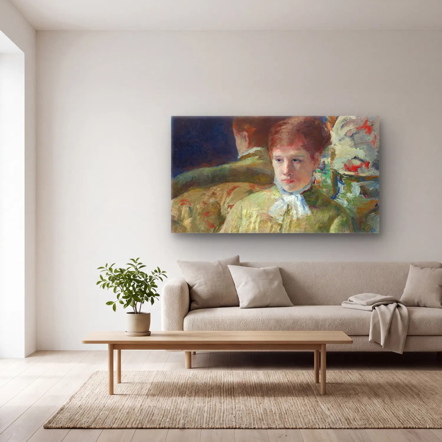 Mary Cassatt – Woman with a Fan cam tablo — açık renk salonda