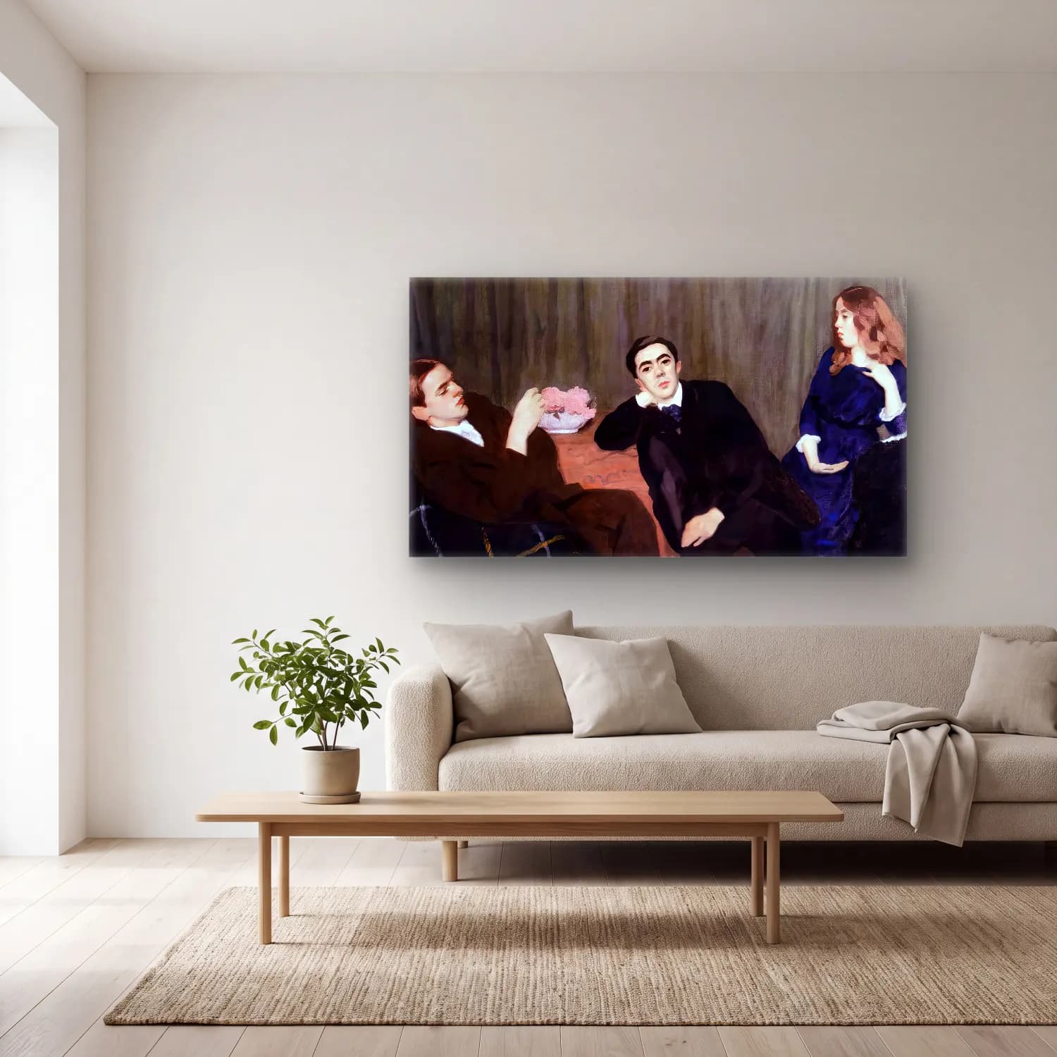 Károly Ferenczy – Triple Portrait (Sister and Brothers) cam tablo — açık renk salonda