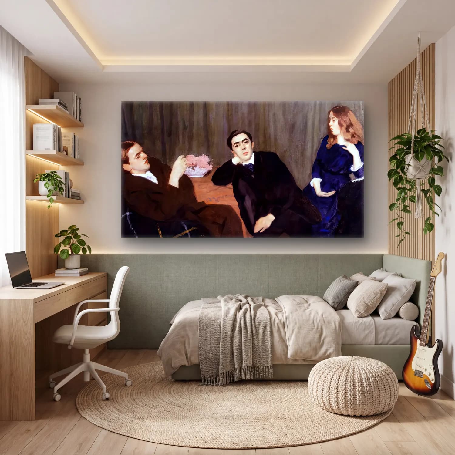 Károly Ferenczy – Triple Portrait (Sister and Brothers) cam tablo — genç odasında