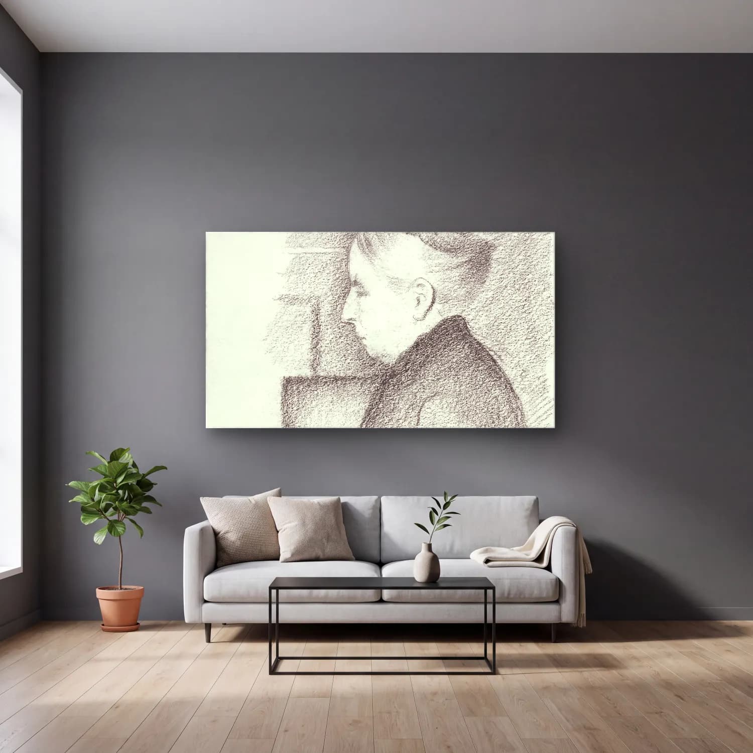 Henri Edmond Cross – Portrait-of-the-Artist s-Mother--painting-by… cam tablo — gri duvarlı salonda