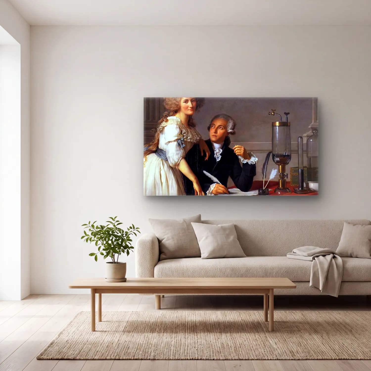 Jacques-Louis David – Portrait of Antoine-Laurent and Marie-Anne Lavoisier… cam tablo — açık renk salonda
