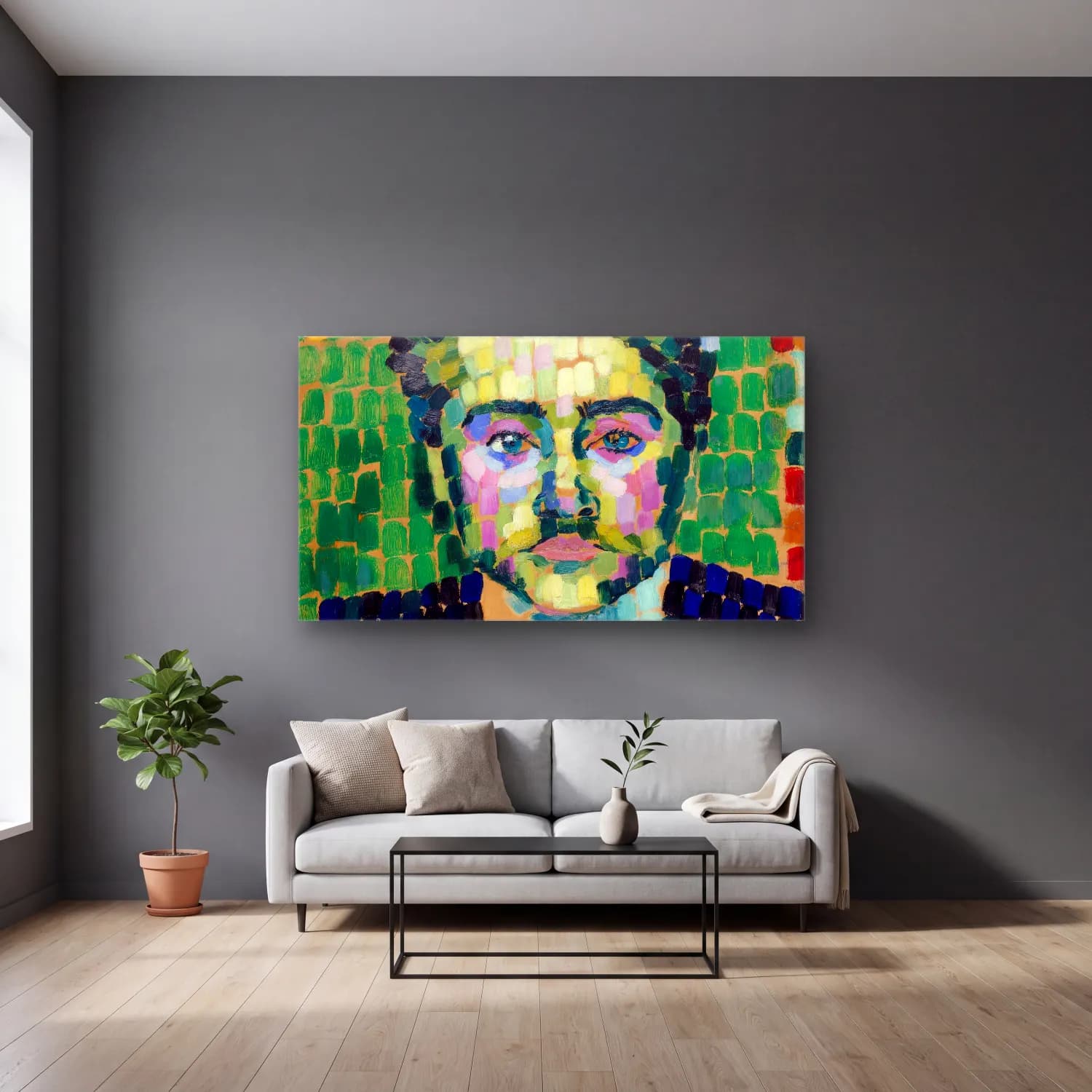 Robert Delaunay – Jean Metzinger – Yeşil Tonlar cam tablo — gri duvarlı salonda