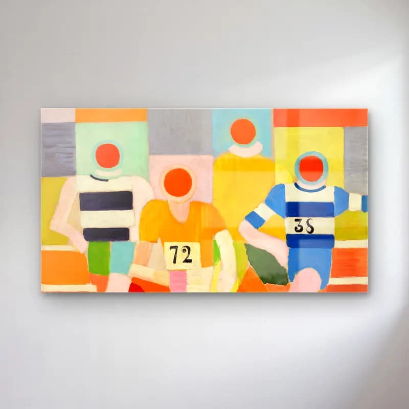 Robert Delaunay – Les Coureurs – Sarı Tonlar cam tablo — Robert Delaunay – Les Coureurs – Sarı Tonlar — modern soyut tenis