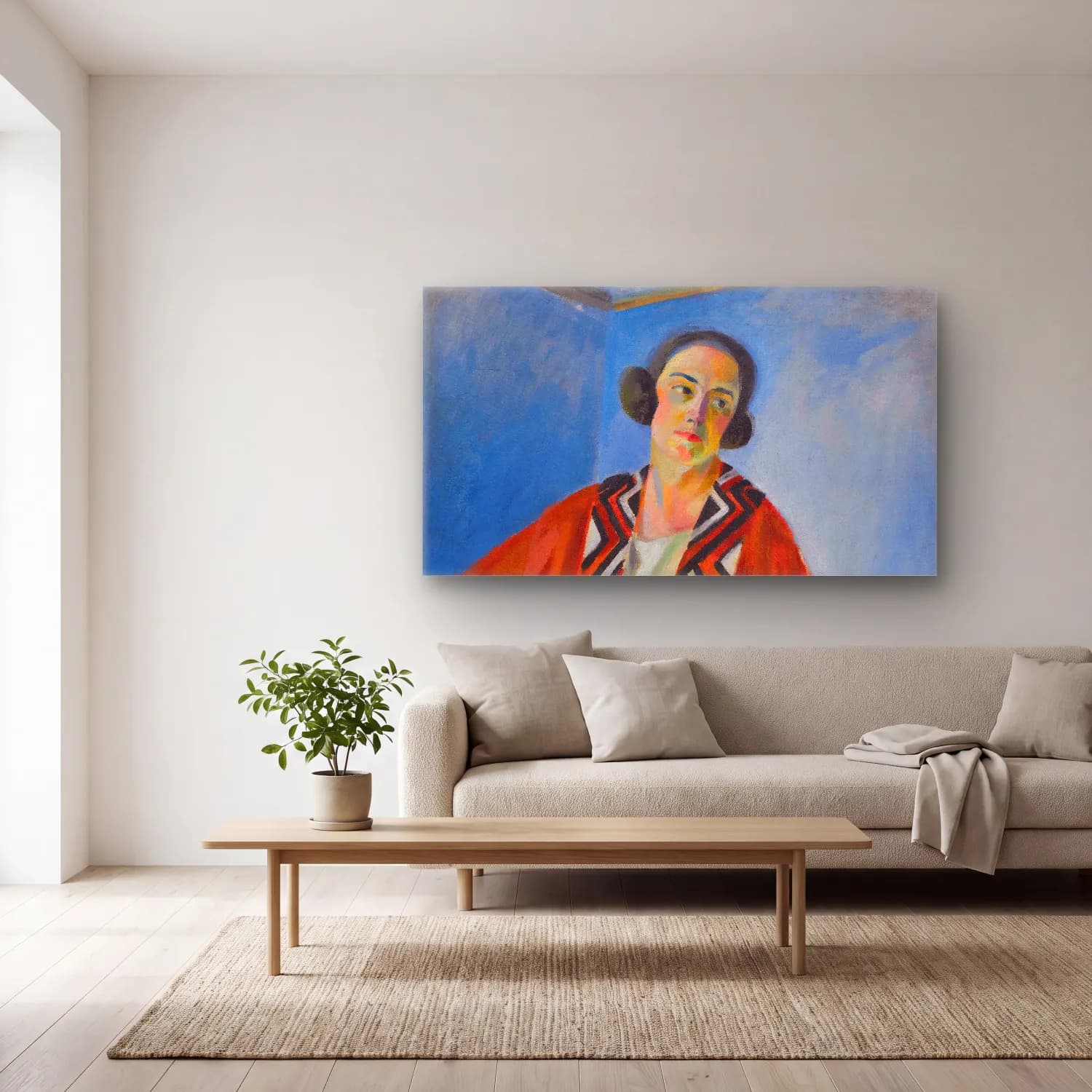 Robert Delaunay – Portrait De Hélène Marre – Turuncu Tonlar cam tablo — açık renk salonda