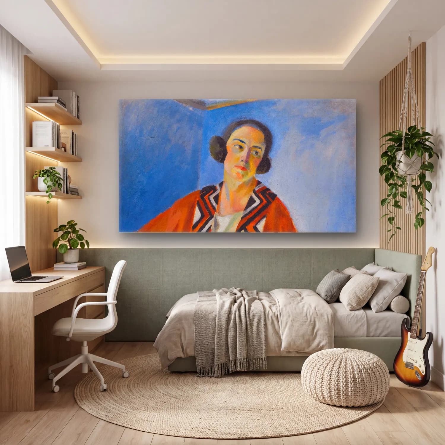 Robert Delaunay – Portrait De Hélène Marre – Turuncu Tonlar cam tablo — genç odasında