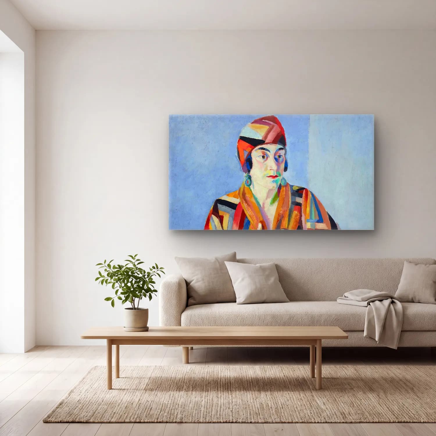 Robert Delaunay – Portrait De Madame Mandel – Turuncu Tonlar cam tablo — açık renk salonda