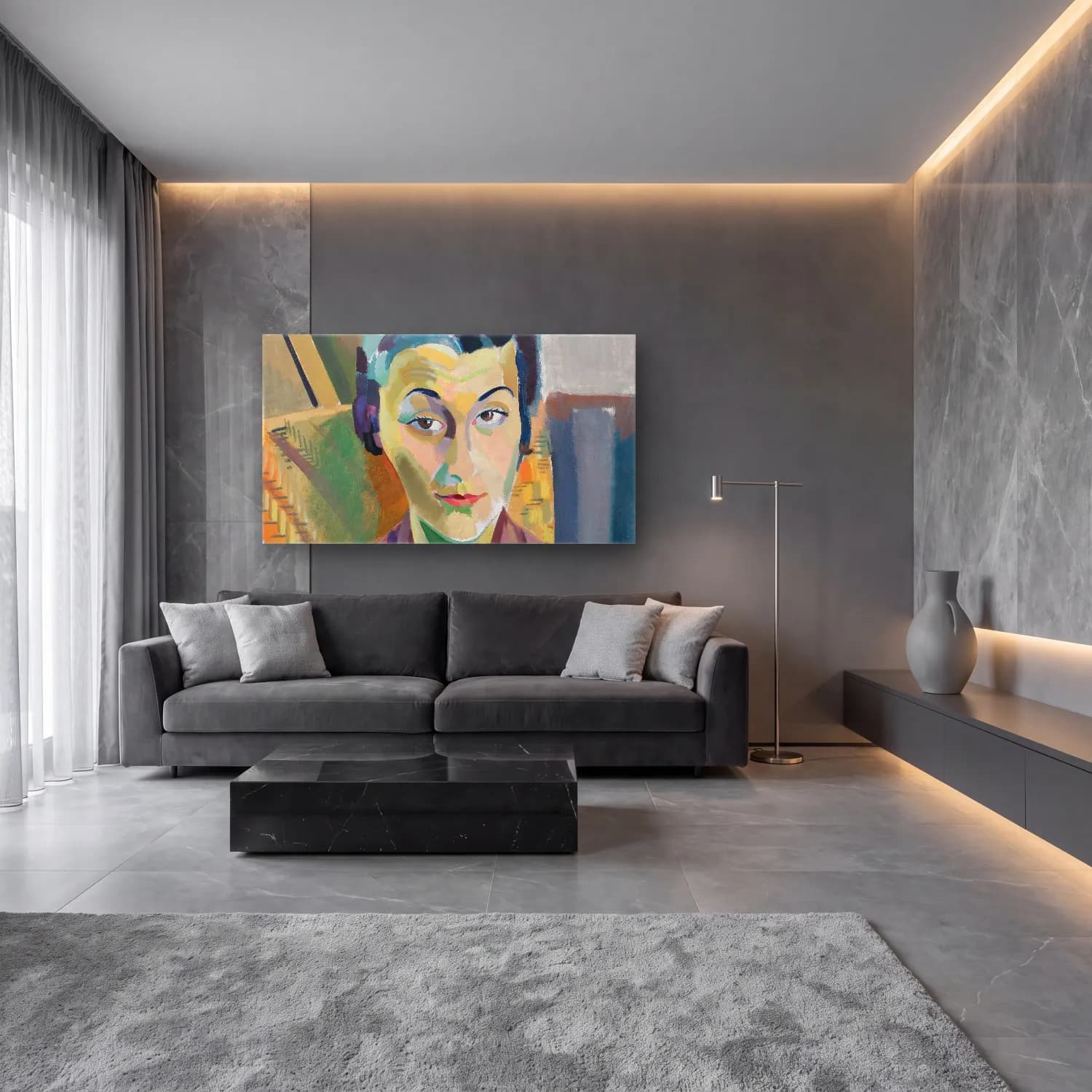 Robert Delaunay – Portrait De Maria Lani – Yeşil Tonlar cam tablo — lüks salon duvarında