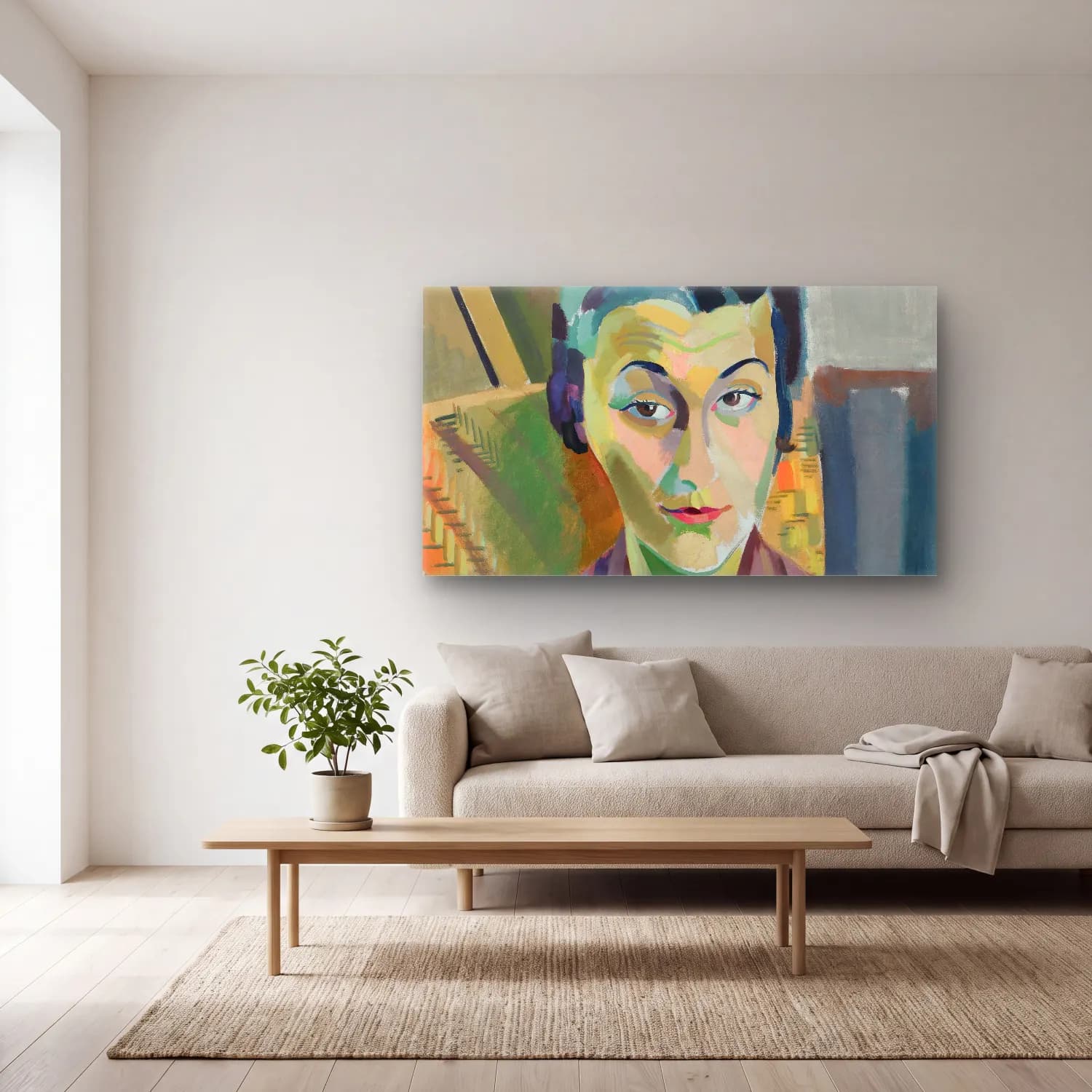 Robert Delaunay – Portrait De Maria Lani – Yeşil Tonlar cam tablo — açık renk salonda