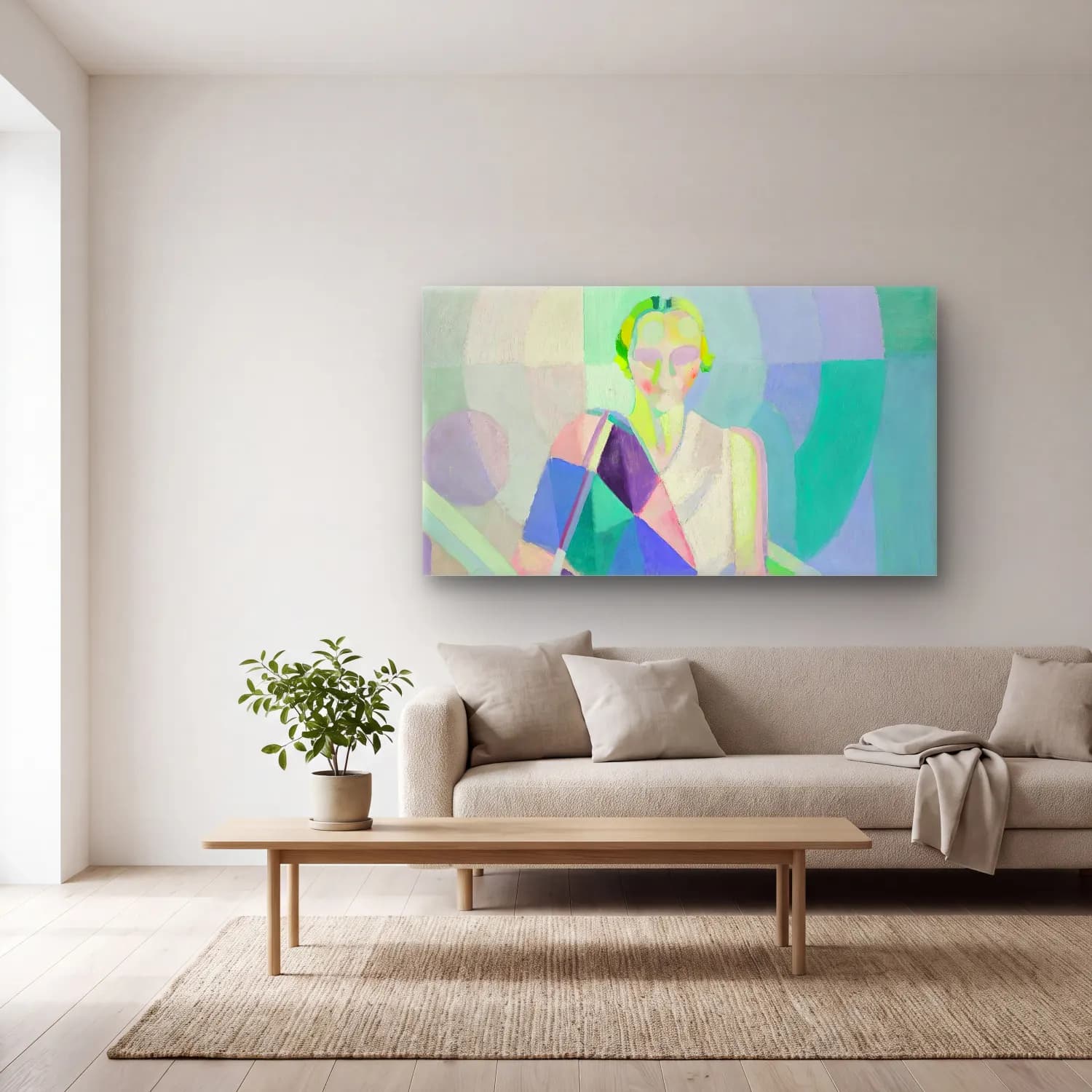 Robert Delaunay – Portrait de Madame Heim – Pastel Tonlar cam tablo — açık renk salonda