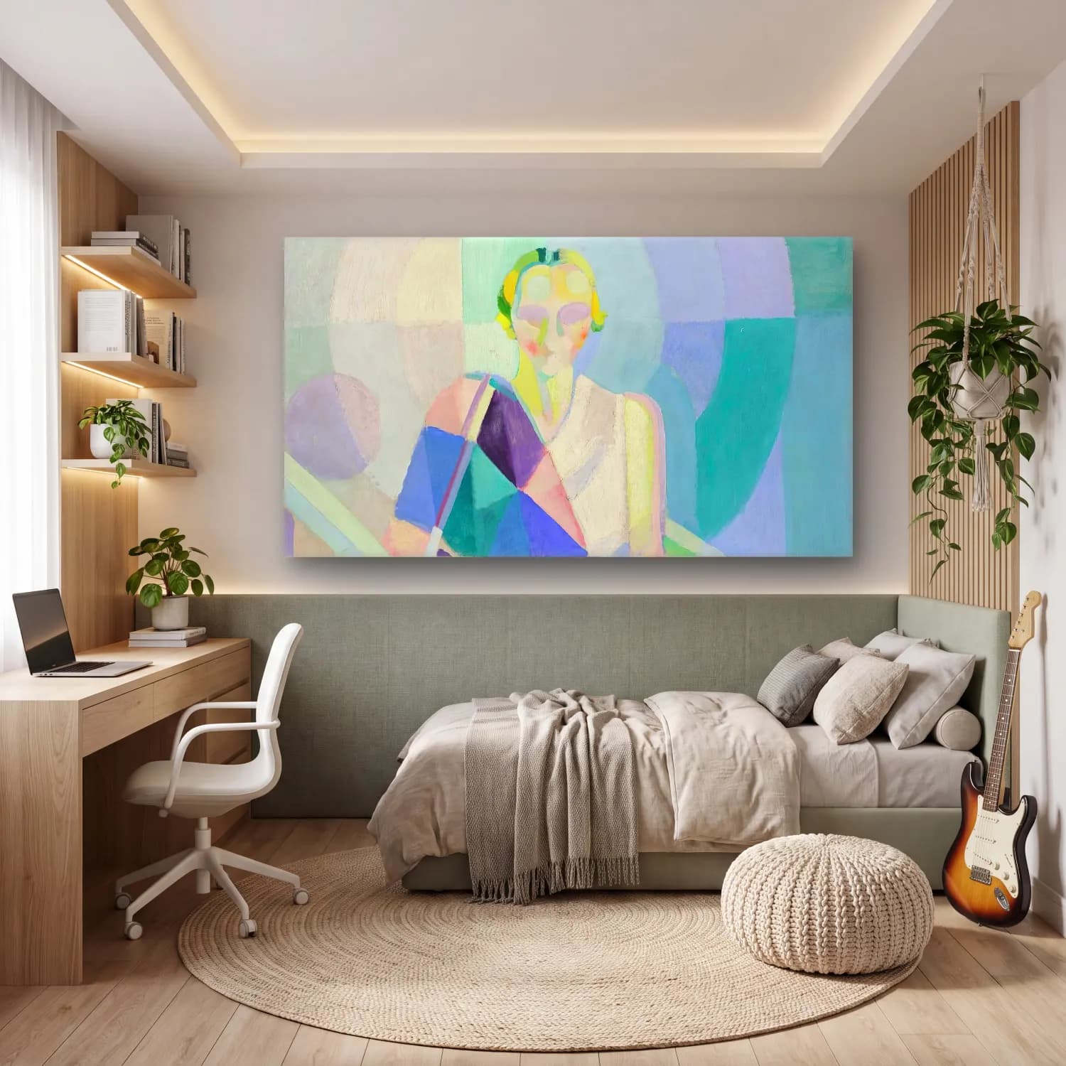 Robert Delaunay – Portrait de Madame Heim – Pastel Tonlar cam tablo — genç odasında