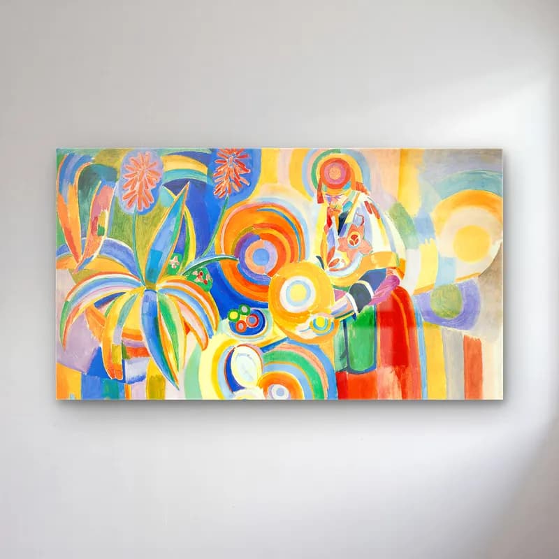 Robert Delaunay – Portuguese Woman – Sarı Tonlar cam tablo — Robert Delaunay – Portuguese Woman – Sarı Tonlar — modern soyut şapkalı kadın