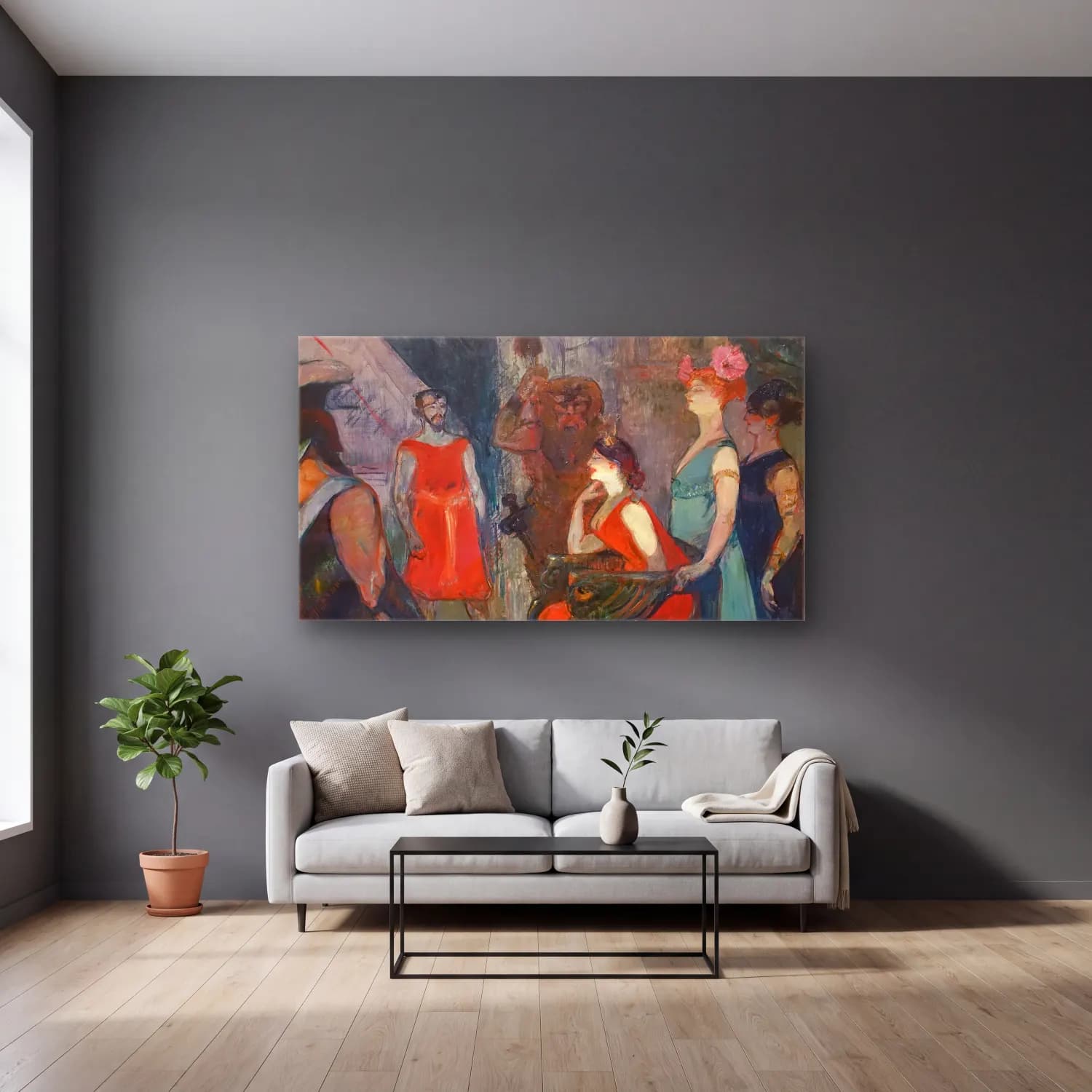 Henri de Toulouse-Lautrec – Messalina cam tablo — gri duvarlı salonda