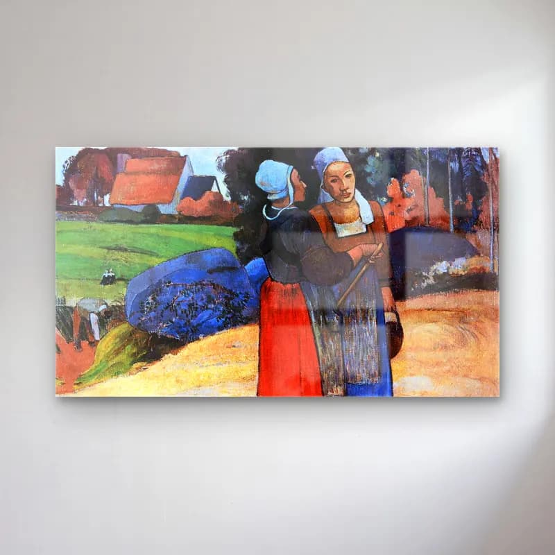 Paul Gauguin – Breton Peasant Women cam tablo — Paul Gauguin – Breton Peasant Women — empresyonist anne ve çocuk