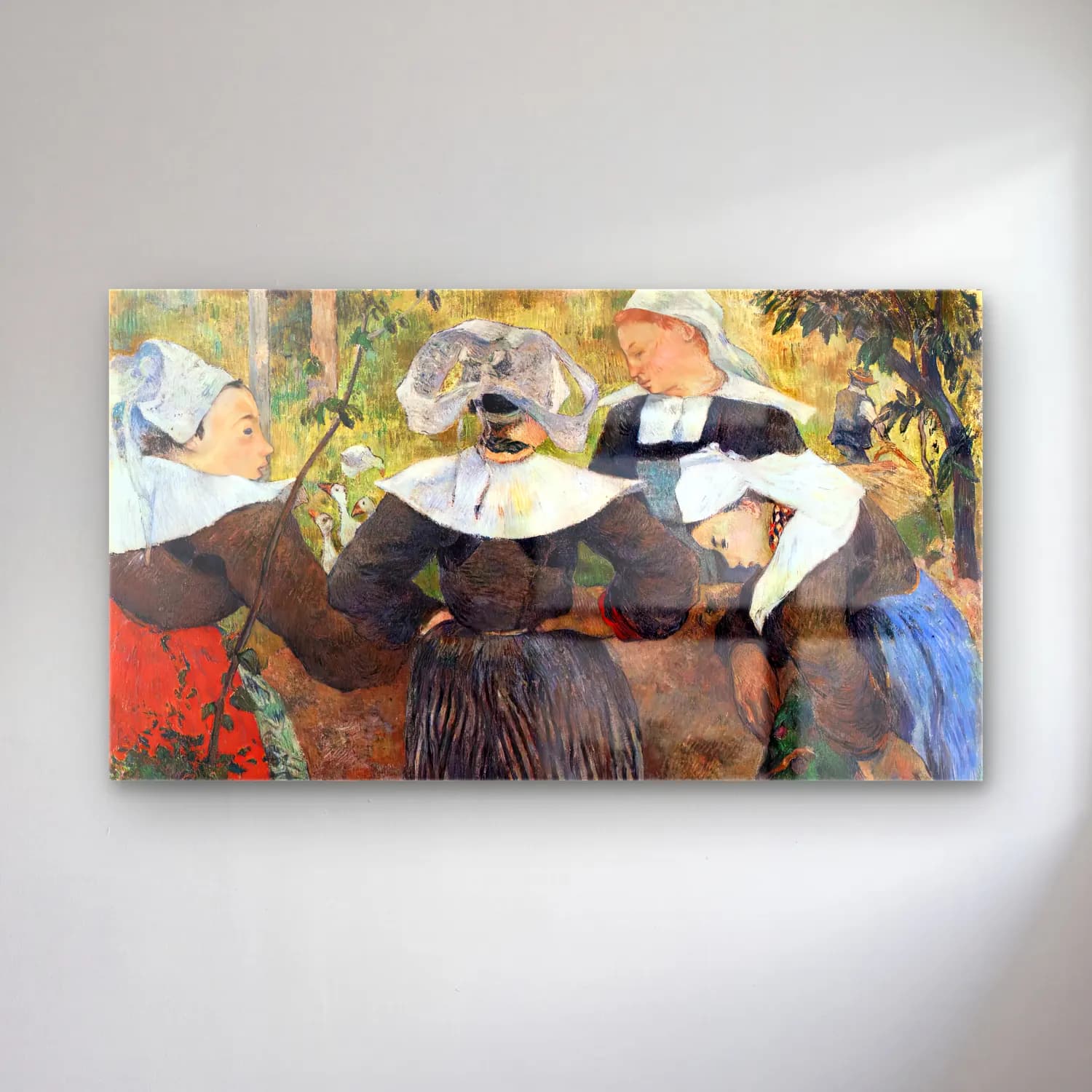 Paul Gauguin – Four Breton Women Dancing cam tablo — Paul Gauguin – Four Breton Women Dancing — empresyonist şapkalı kadın