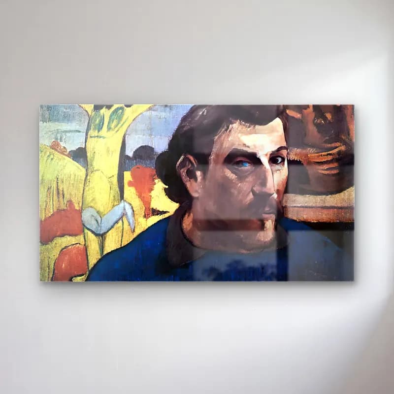 Paul Gauguin – Self-Portrait with Yellow Christ cam tablo — Paul Gauguin – Self-Portrait with Yellow Christ — empresyonist erkek portresi