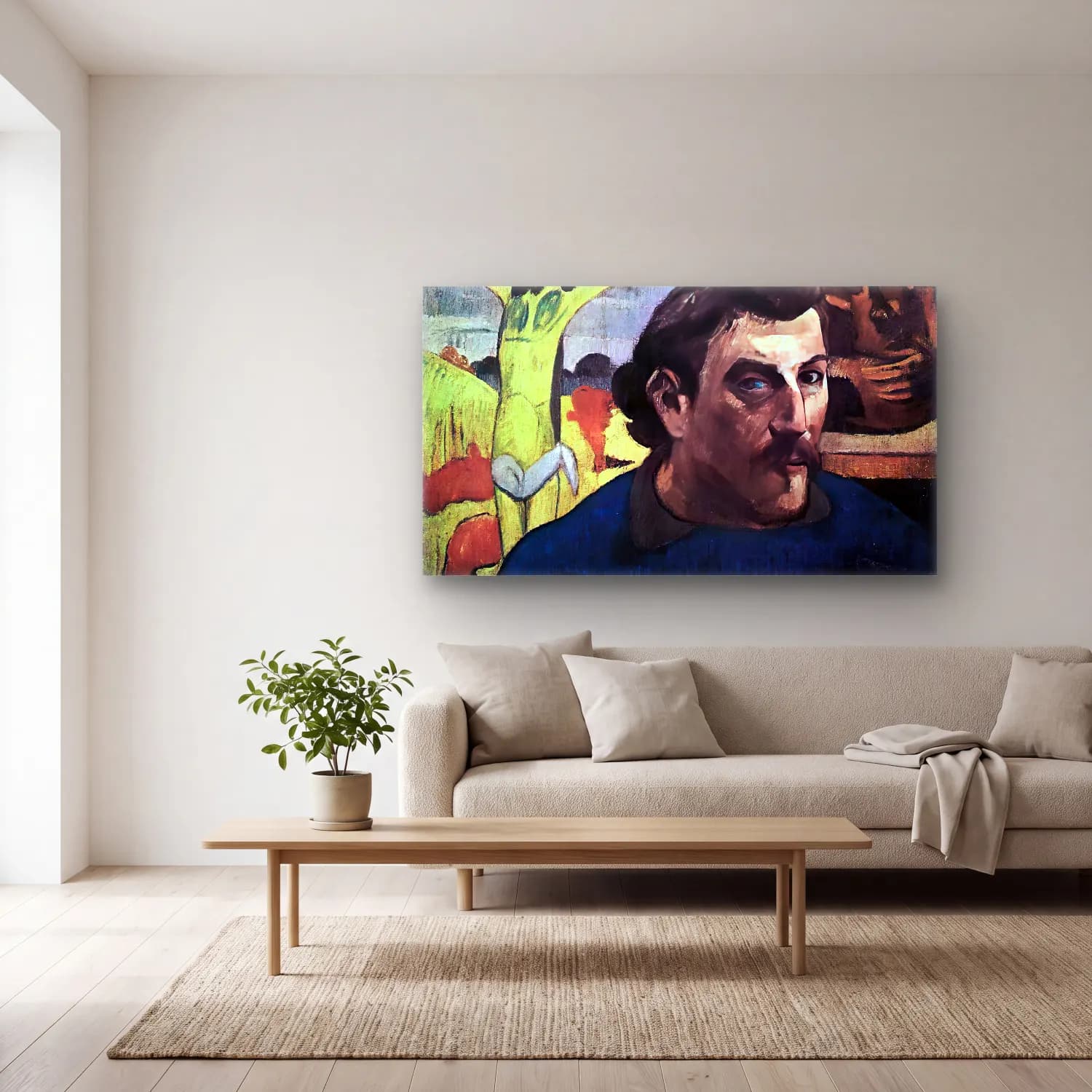Paul Gauguin – Self-Portrait with Yellow Christ cam tablo — açık renk salonda
