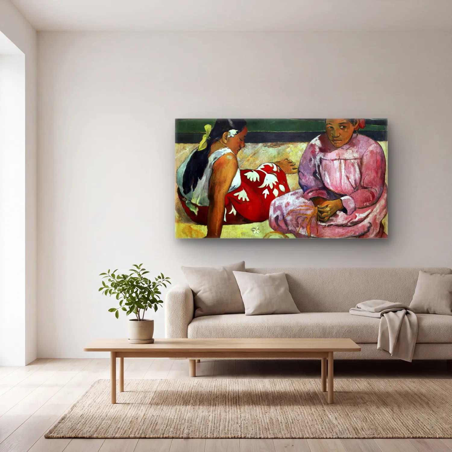 Paul Gauguin – Tahitian Women on the Beach cam tablo — açık renk salonda