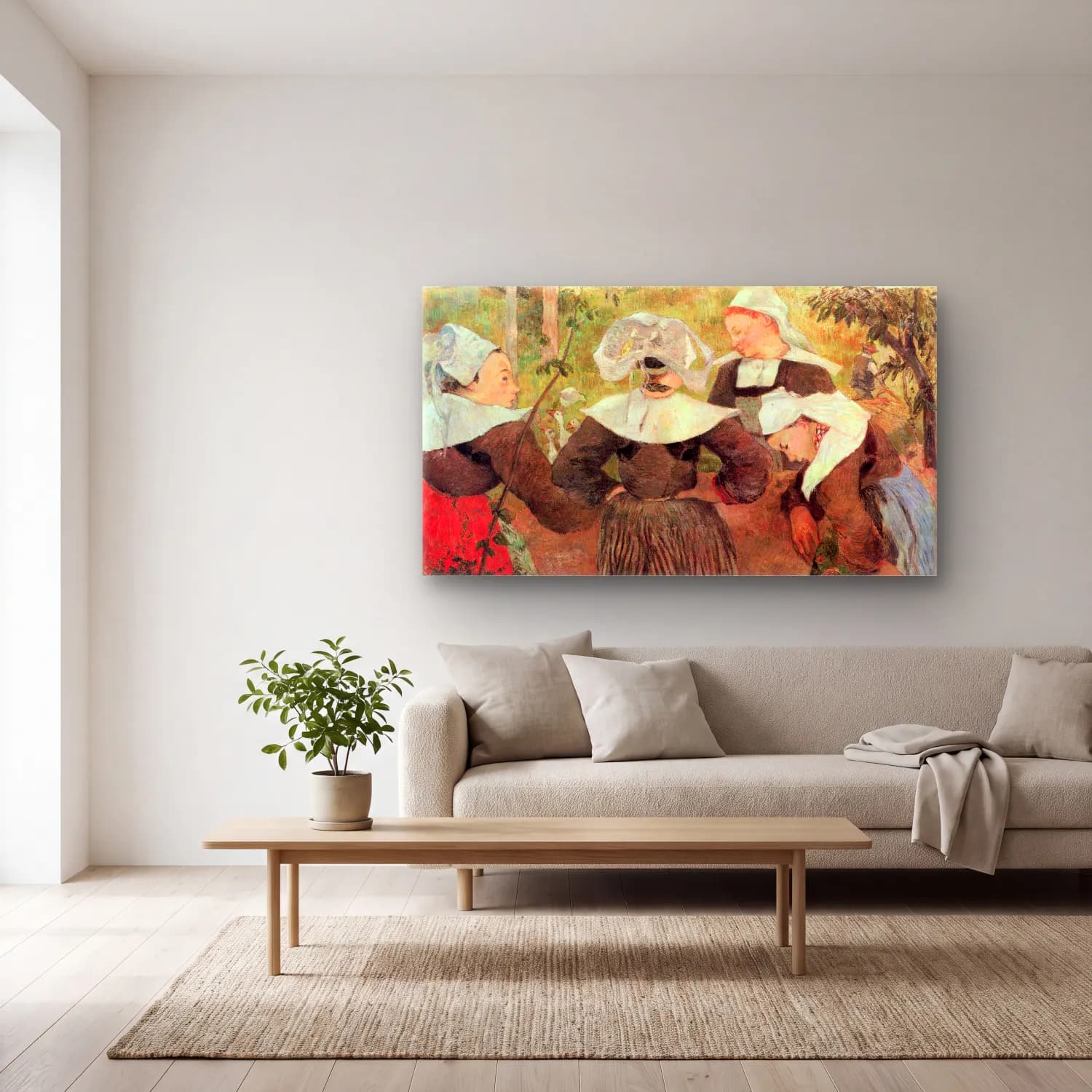 Paul Gauguin – The Dance of 4 Women of Breton cam tablo — açık renk salonda