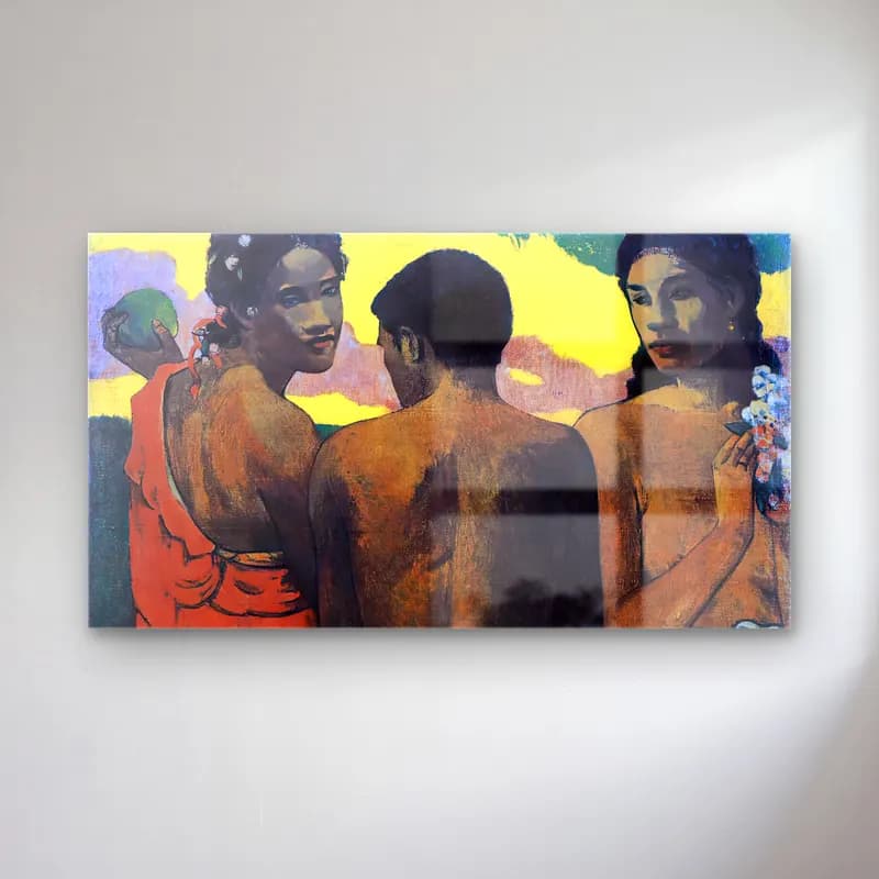 Paul Gauguin – Three Tahitians cam tablo — Paul Gauguin – Three Tahitians — empresyonist sahilde i̇nsanlar