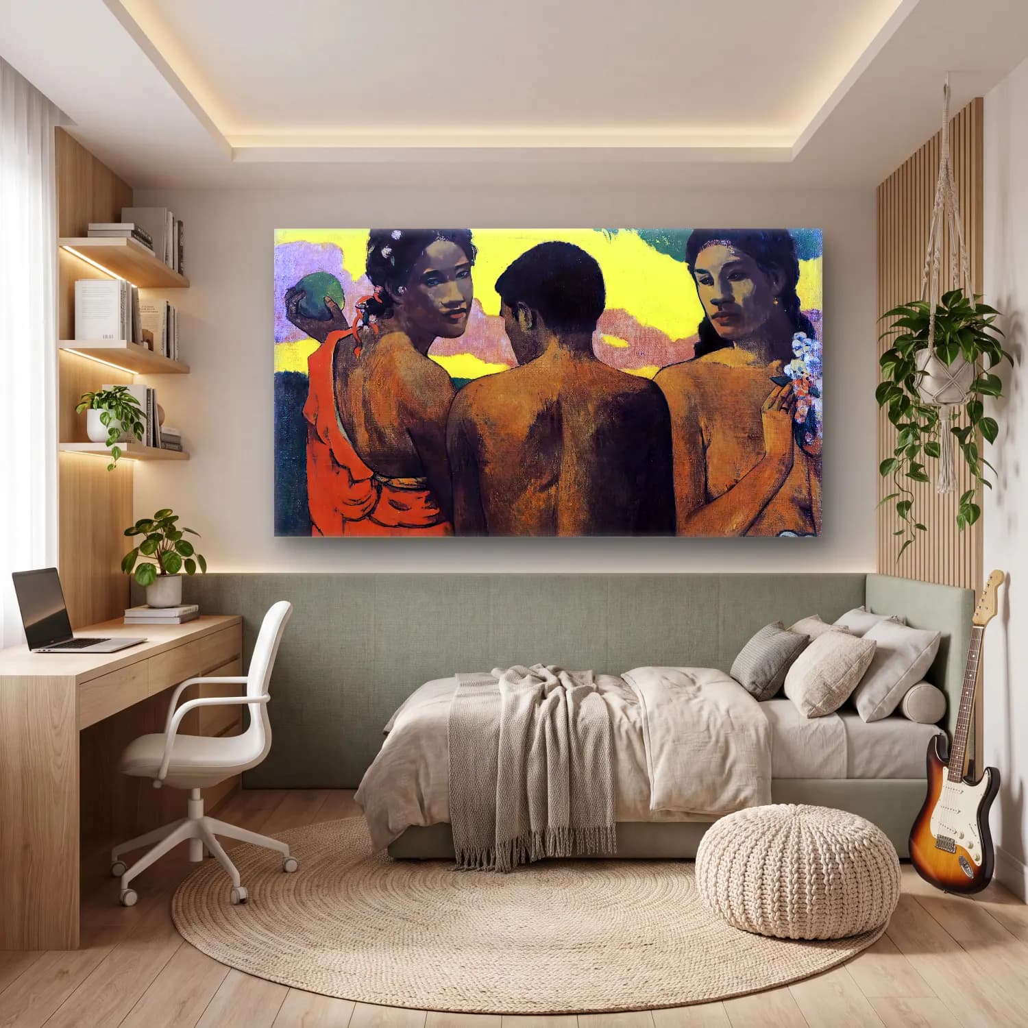 Paul Gauguin – Three Tahitians cam tablo — genç odasında