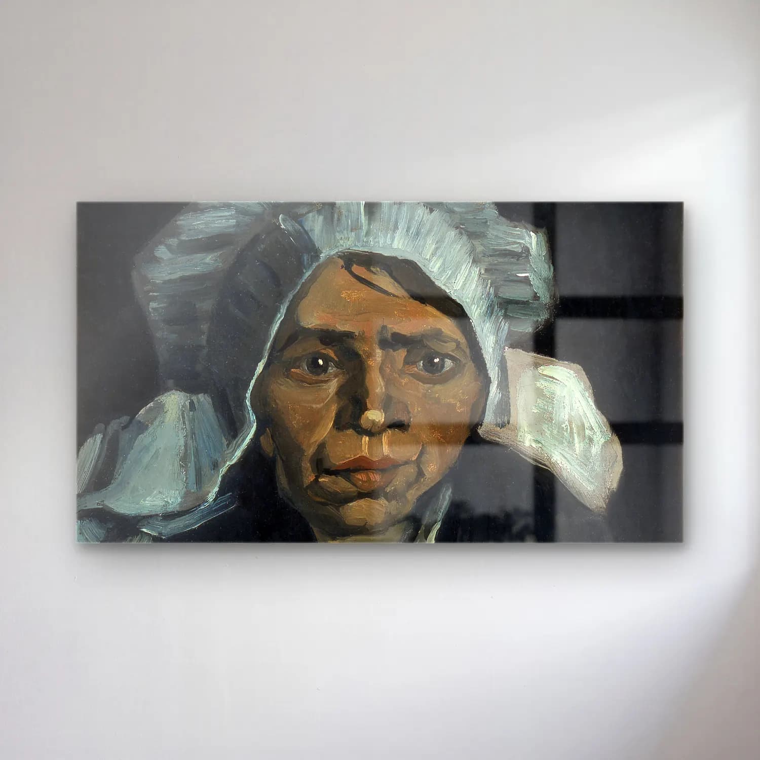 Vincent van Gogh – Head of a Peasant Woman cam tablo — Vincent van Gogh – Head of a Peasant Woman — yağlı boya kadın portresi