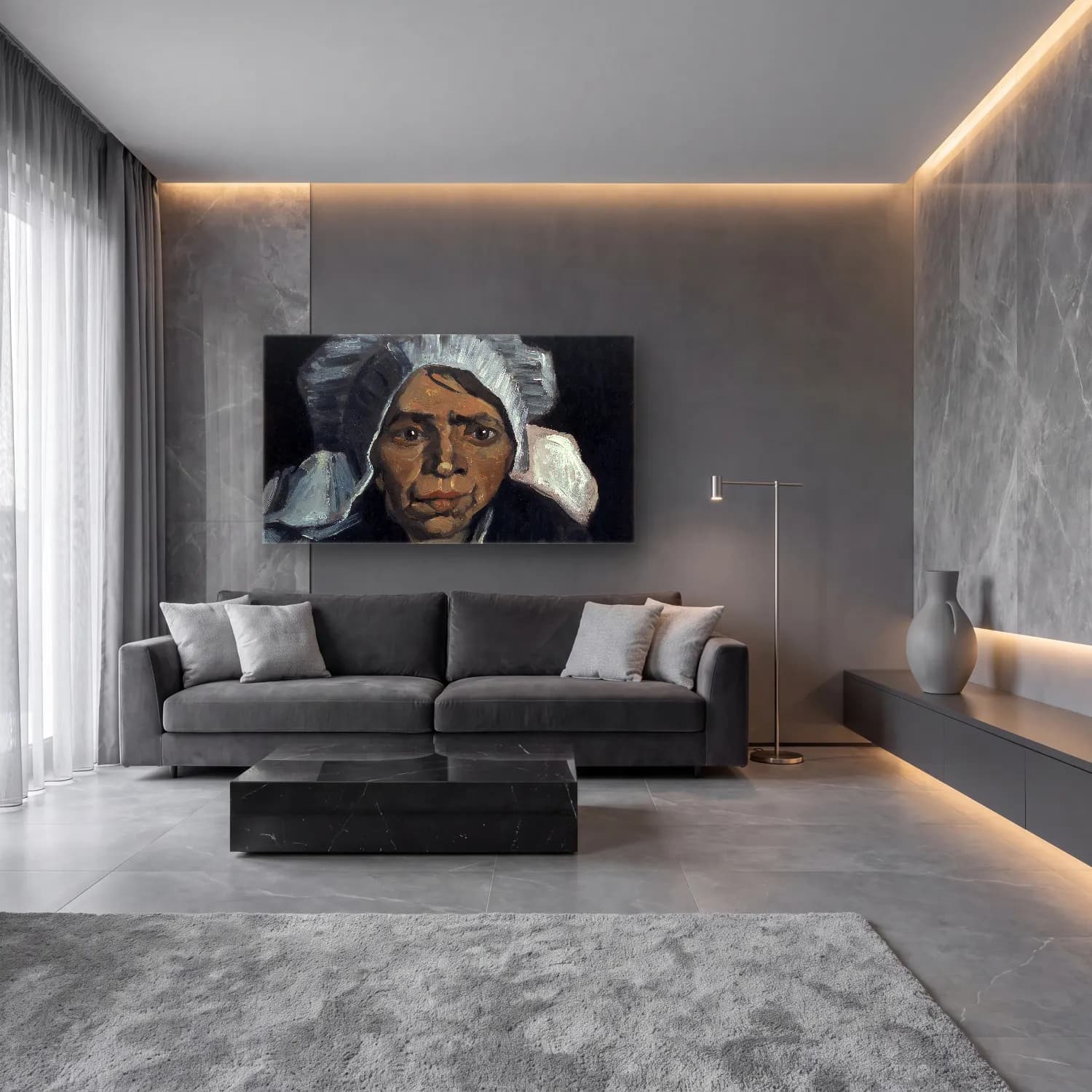 Vincent van Gogh – Head of a Peasant Woman cam tablo — lüks salon duvarında