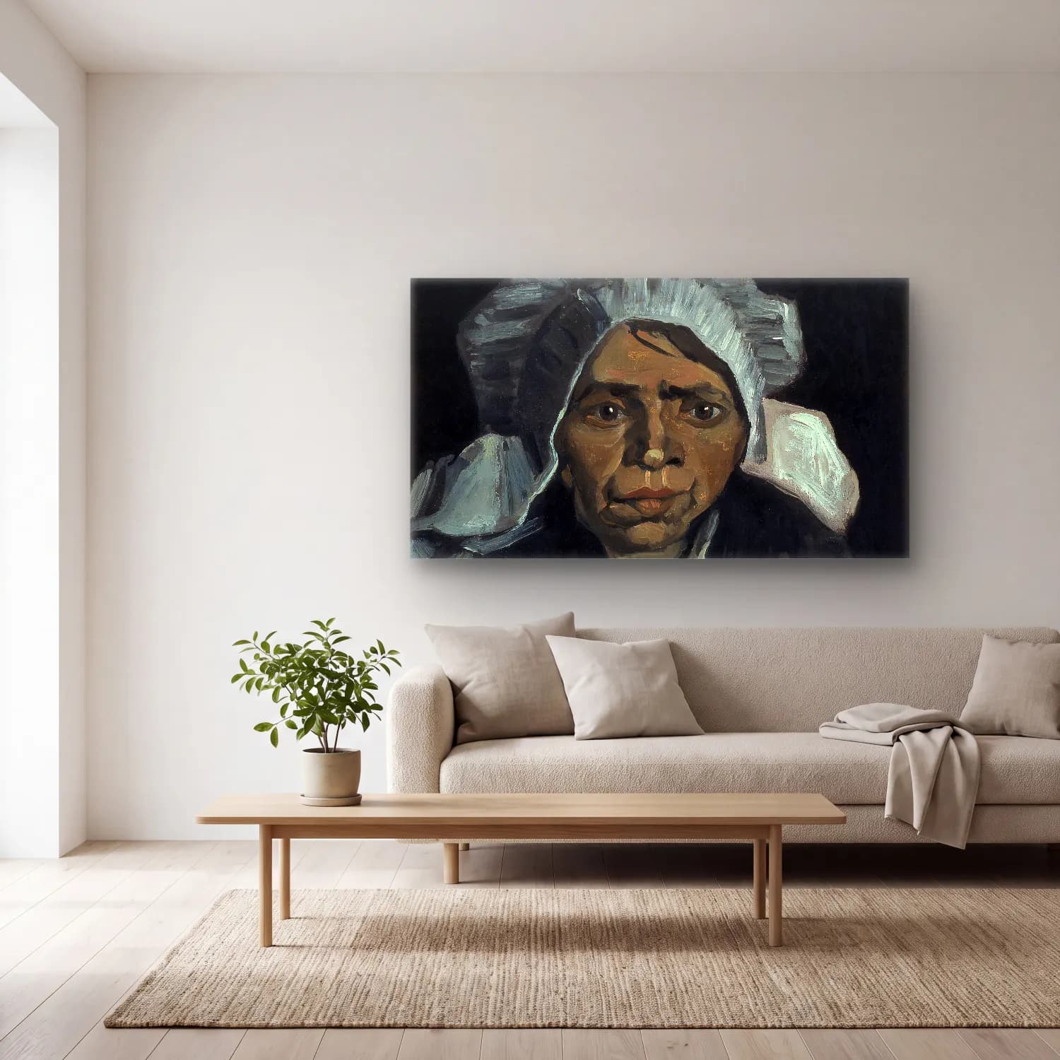 Vincent van Gogh – Head of a Peasant Woman cam tablo — açık renk salonda