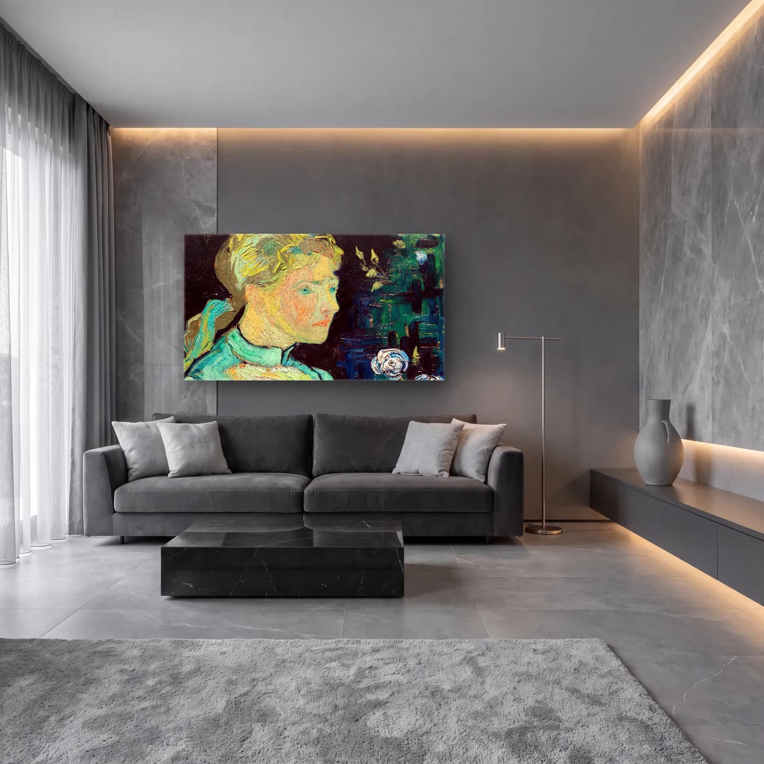 Vincent van Gogh – Portrait of Adeline Ravoux cam tablo — lüks salon duvarında