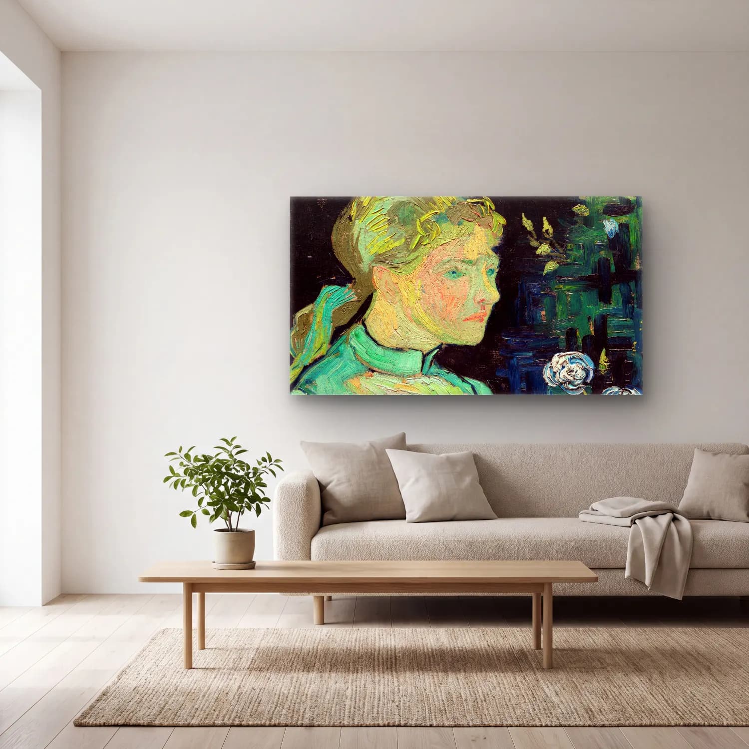 Vincent van Gogh – Portrait of Adeline Ravoux cam tablo — açık renk salonda