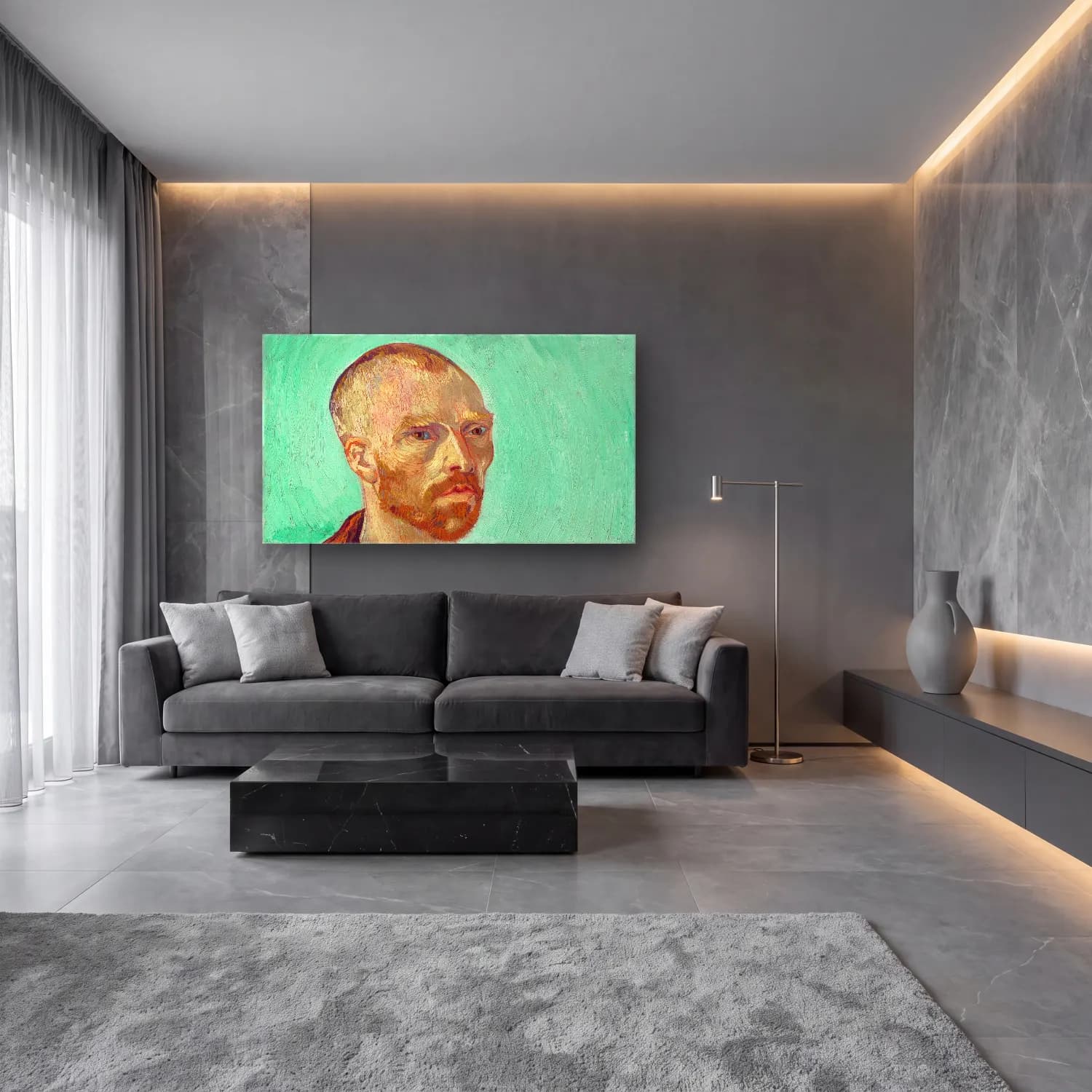 Vincent van Gogh – Self-Portrait (Dedicated to Paul Gauguin) cam tablo — lüks salon duvarında