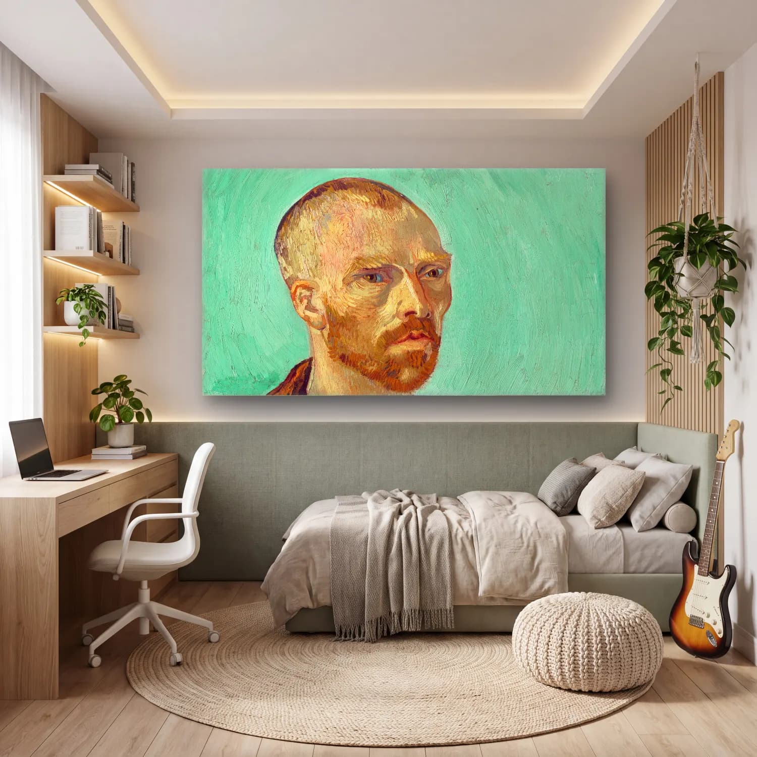 Vincent van Gogh – Self-Portrait (Dedicated to Paul Gauguin) cam tablo — genç odasında