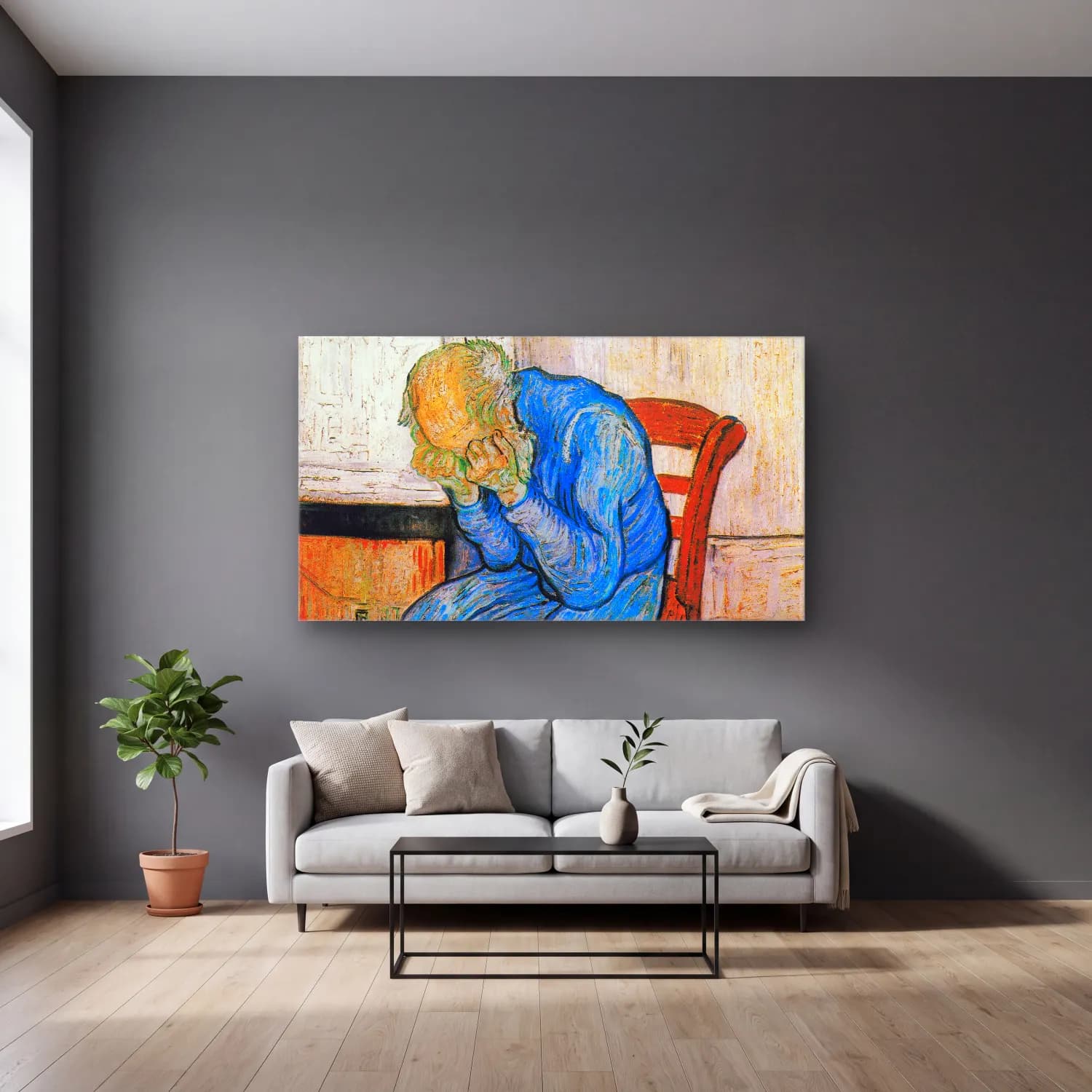 Vincent van Gogh – Van Gogh self-portrait cam tablo — gri duvarlı salonda