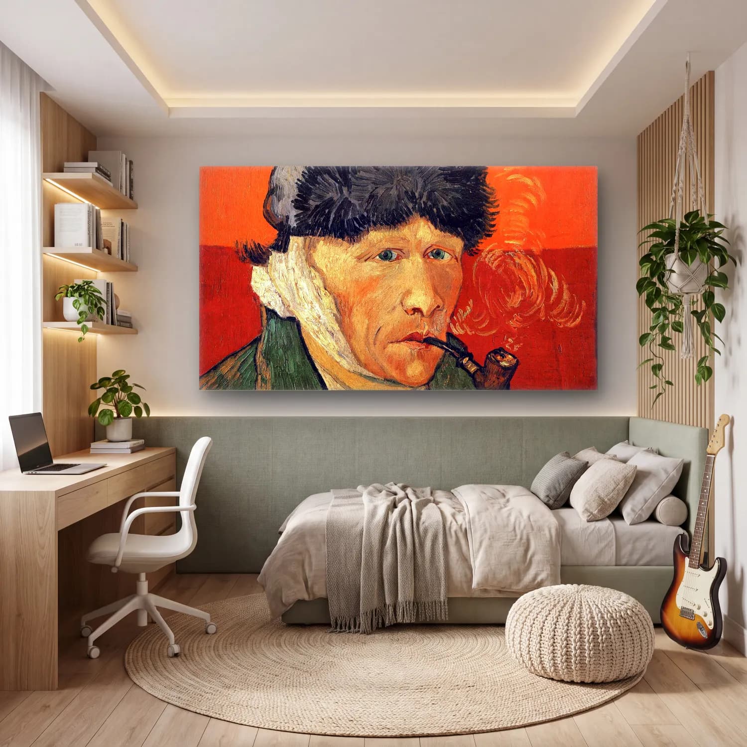 Vincent van Gogh – Vincent van Gogh s Self-Portrait with Bandaged Ear and Pipe cam tablo — genç odasında