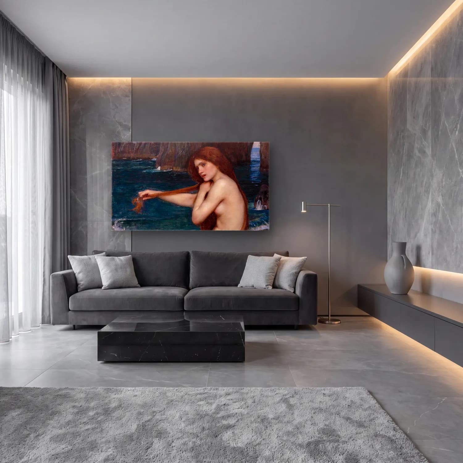 John William Waterhouse – Mermaid cam tablo — lüks salon duvarında