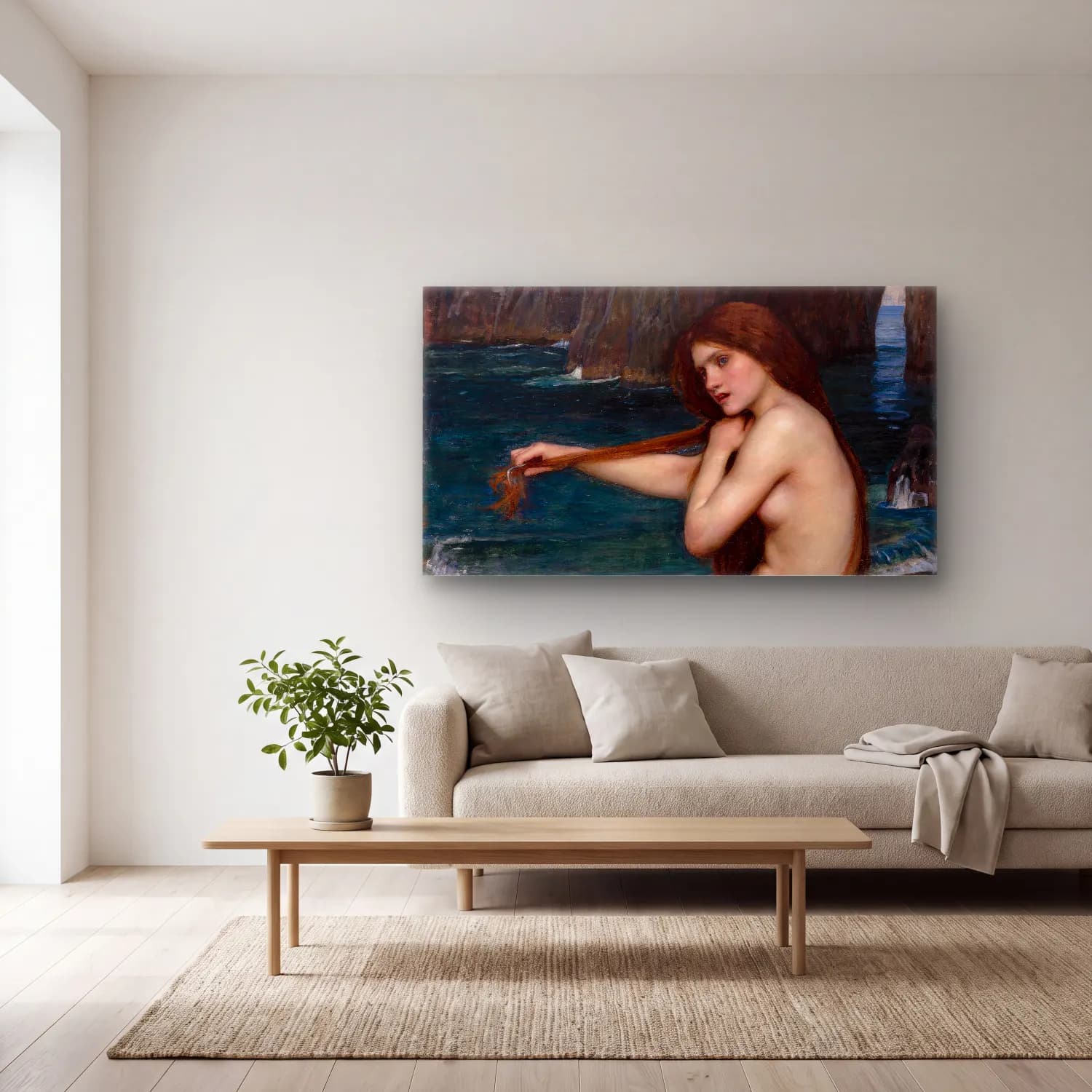 John William Waterhouse – Mermaid cam tablo — açık renk salonda