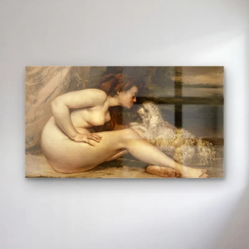 Gustave Courbet – Nude Woman With A Dog cam tablo — Gustave Courbet – Nude Woman With A Dog — empresyonist figür çalışması