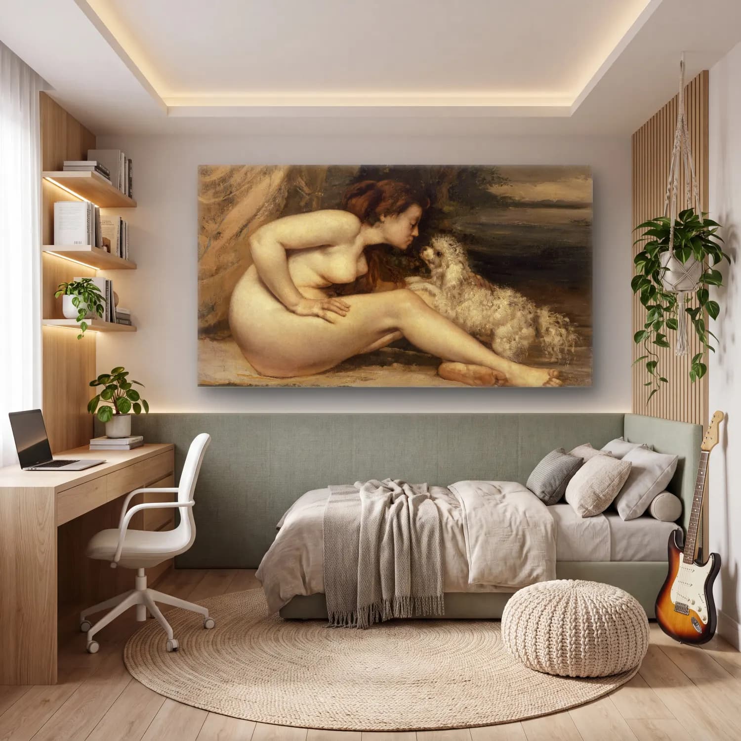 Gustave Courbet – Nude Woman With A Dog cam tablo — genç odasında