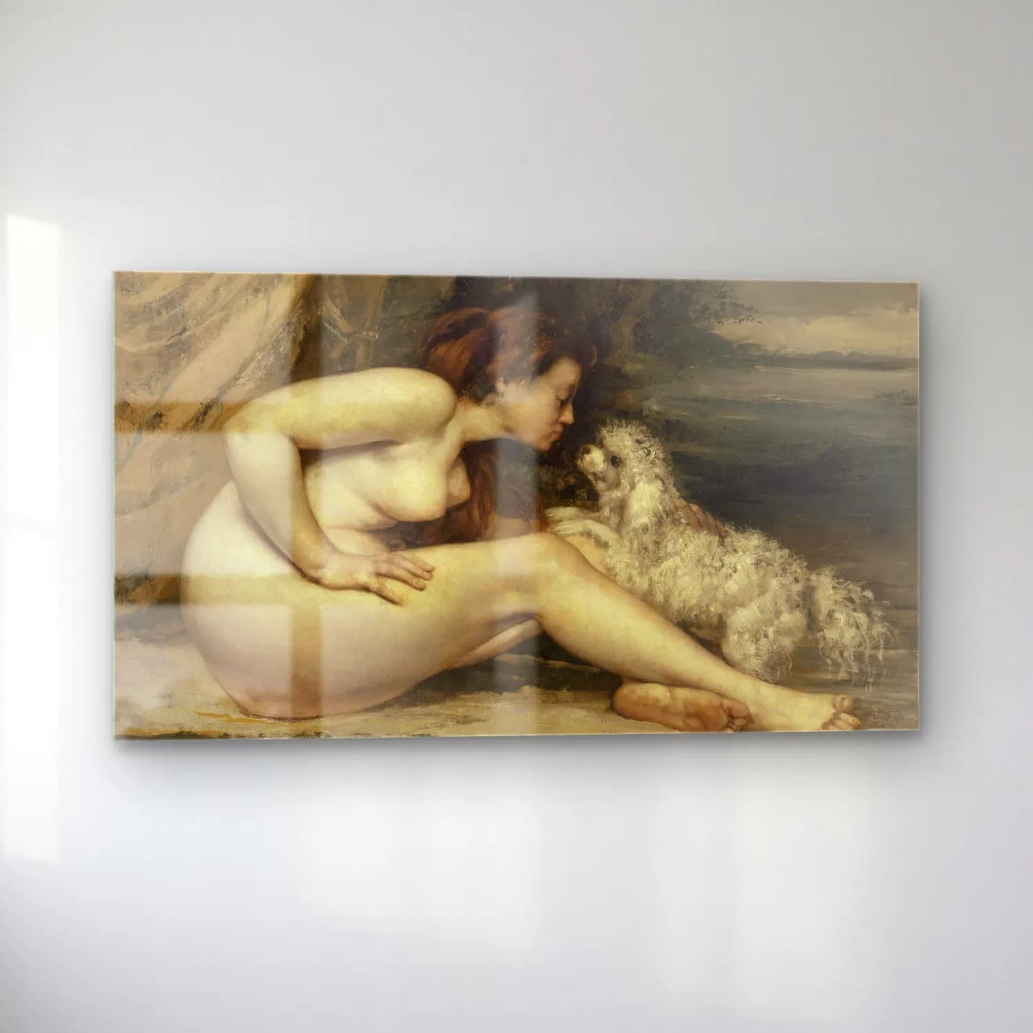 Gustave Courbet – Nude Woman With A Dog cam tablo — sol açıdan görünüm