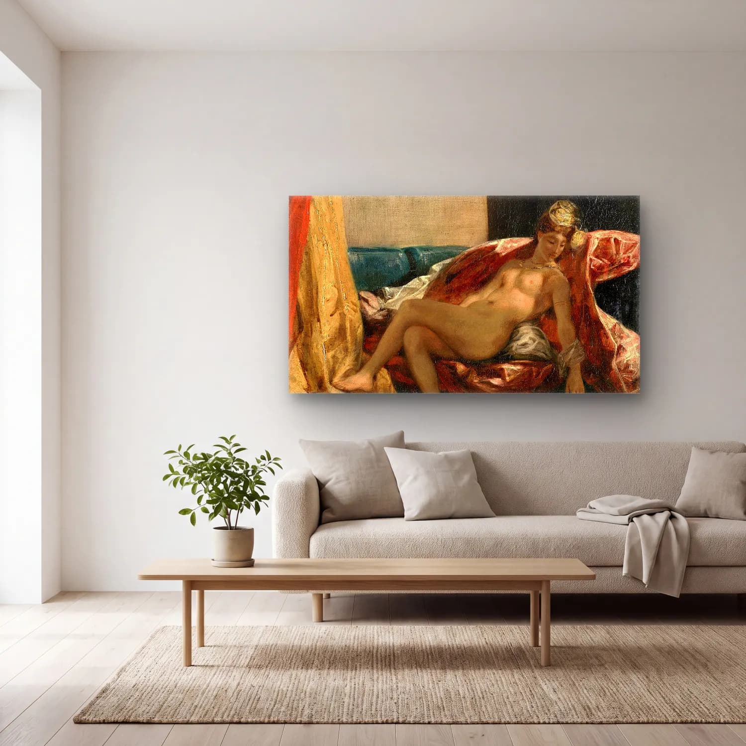 Eugene Delacroix – Woman Stroking a Parrot cam tablo — açık renk salonda