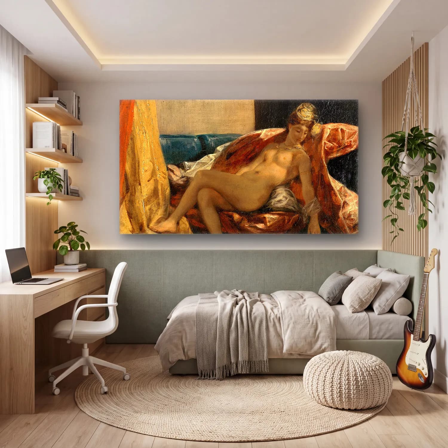 Eugene Delacroix – Woman Stroking a Parrot cam tablo — genç odasında