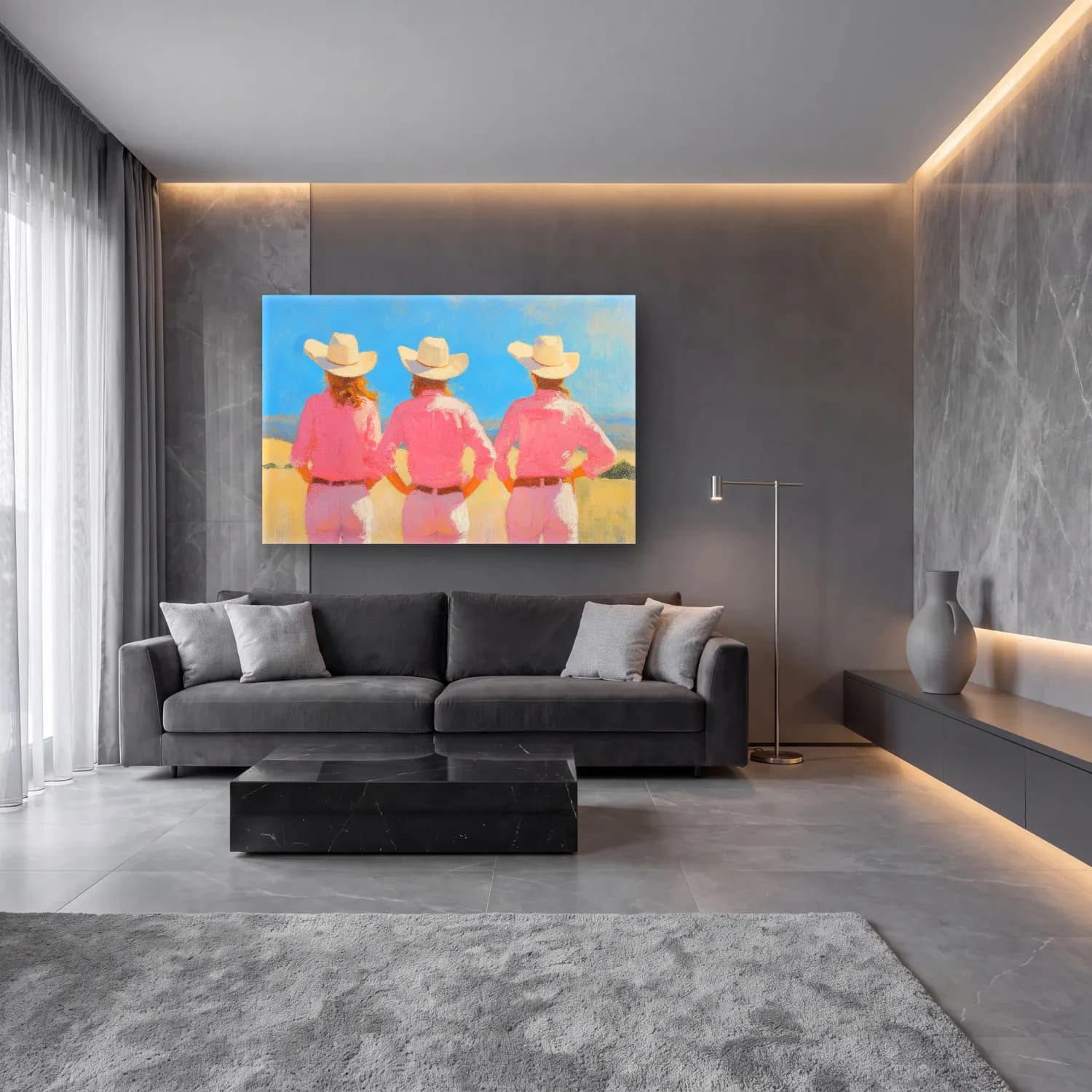 Yağlı Boya Renk Alanları – Pembe Tonlar cam tablo — lüks salon duvarında