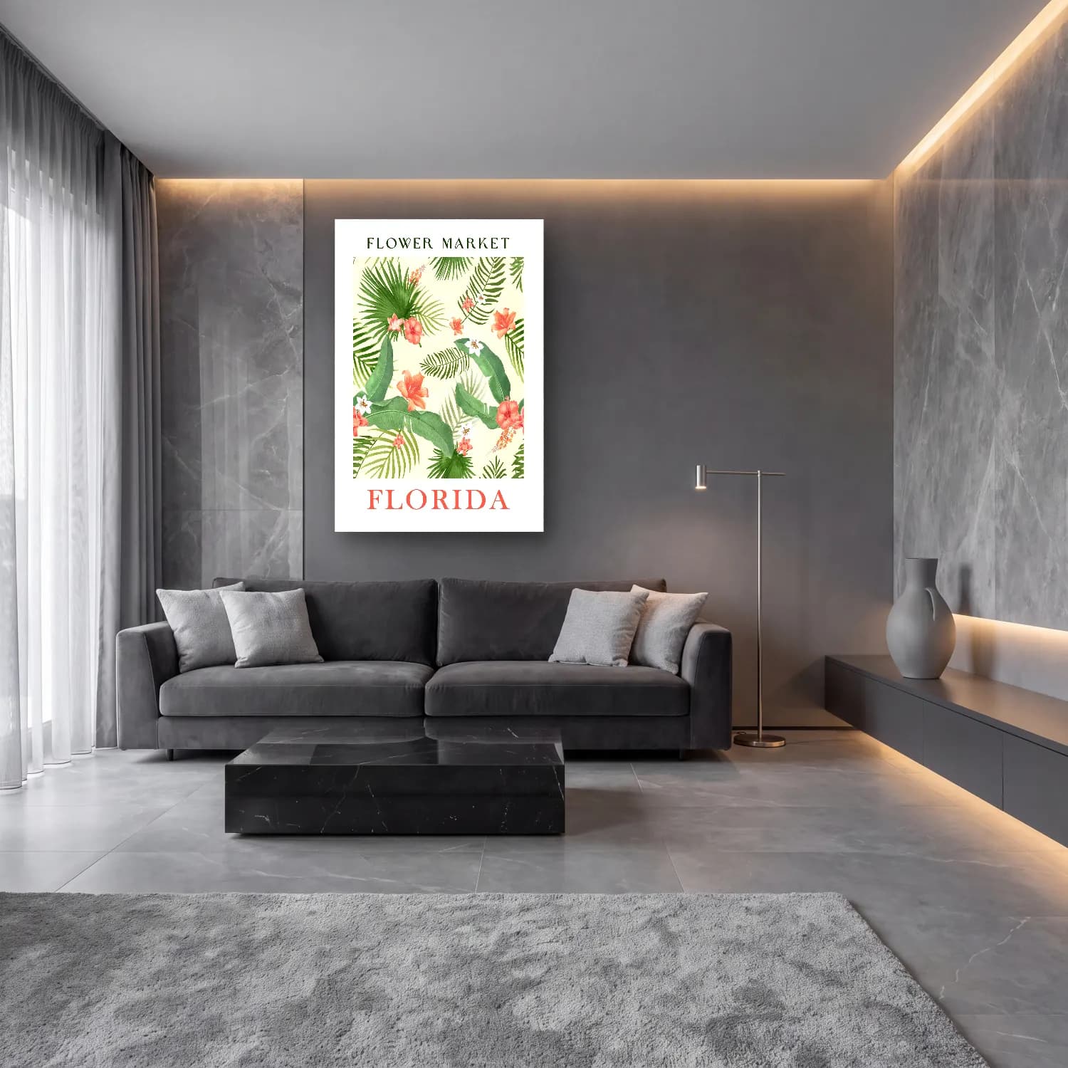Pastel Çiçek Deseni No. 83 cam tablo — lüks salon duvarında